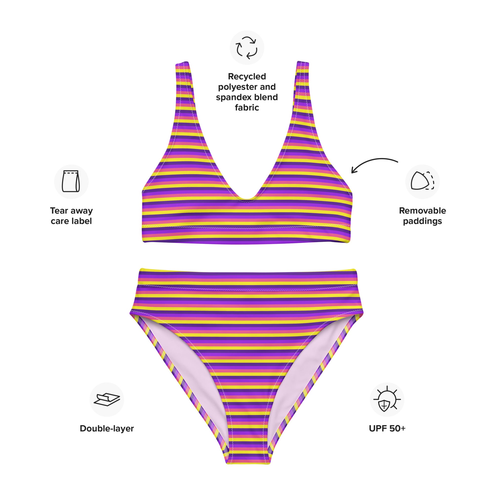 Recycled High Waisted Colorful Striped Bikini VI
