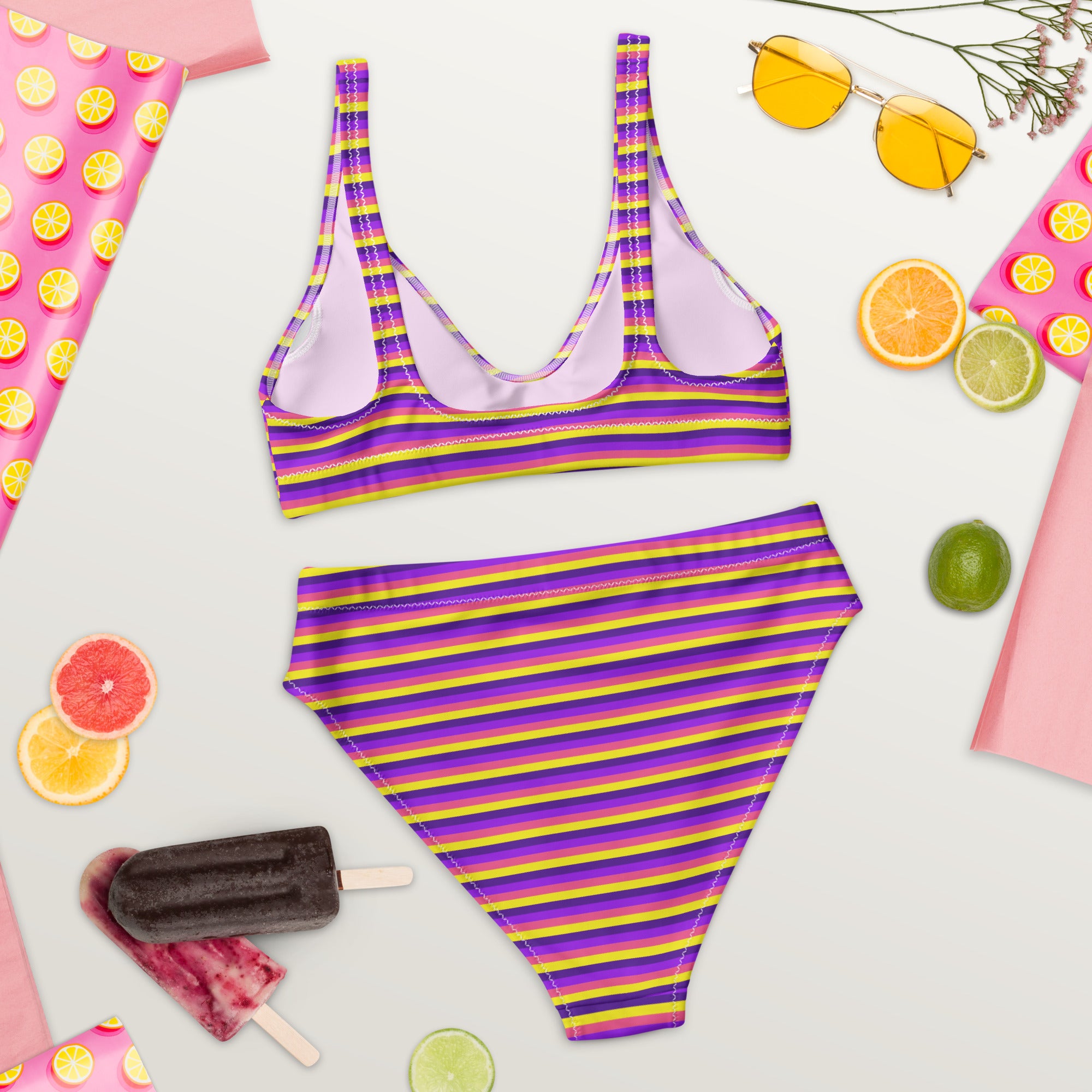 Recycled High Waisted Colorful Striped Bikini VI