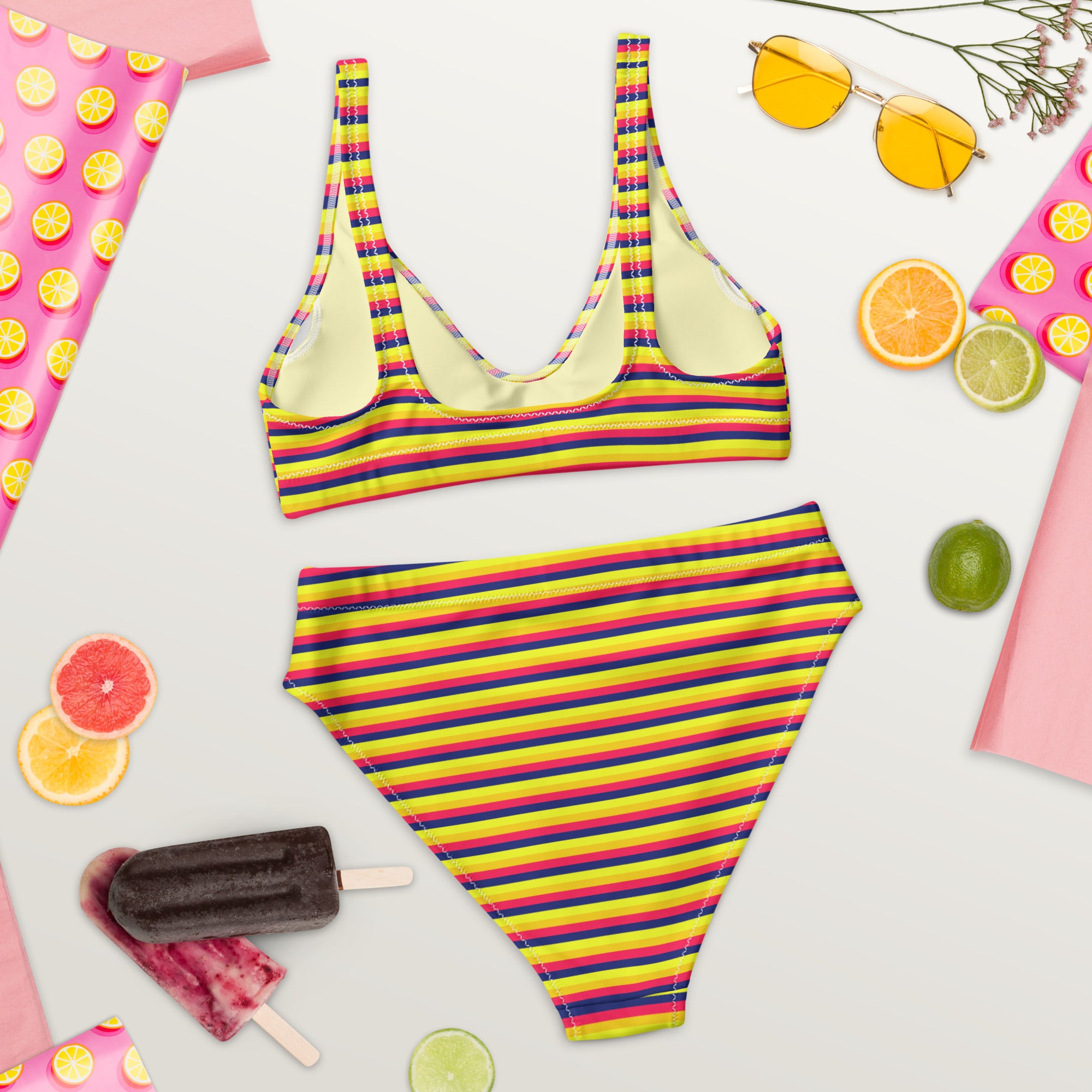 Recycled High Waisted Colorful Striped Bikini VII