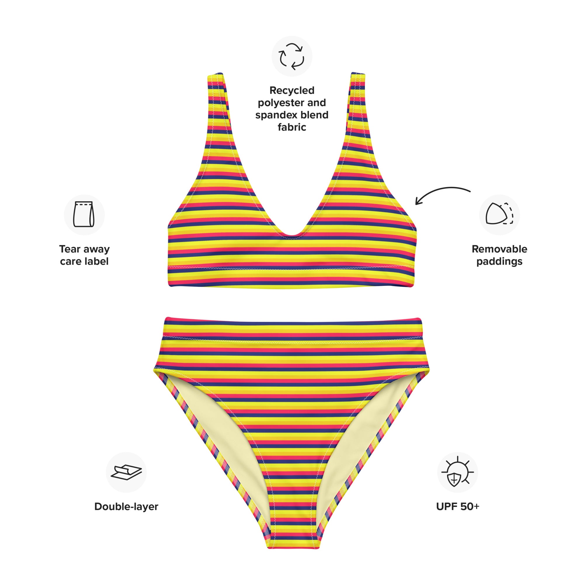 Recycled High Waisted Colorful Striped Bikini VII