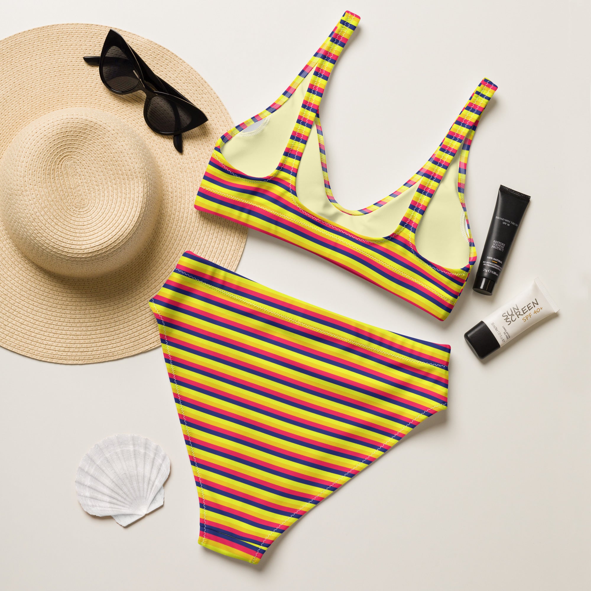 Recycled High Waisted Colorful Striped Bikini VII