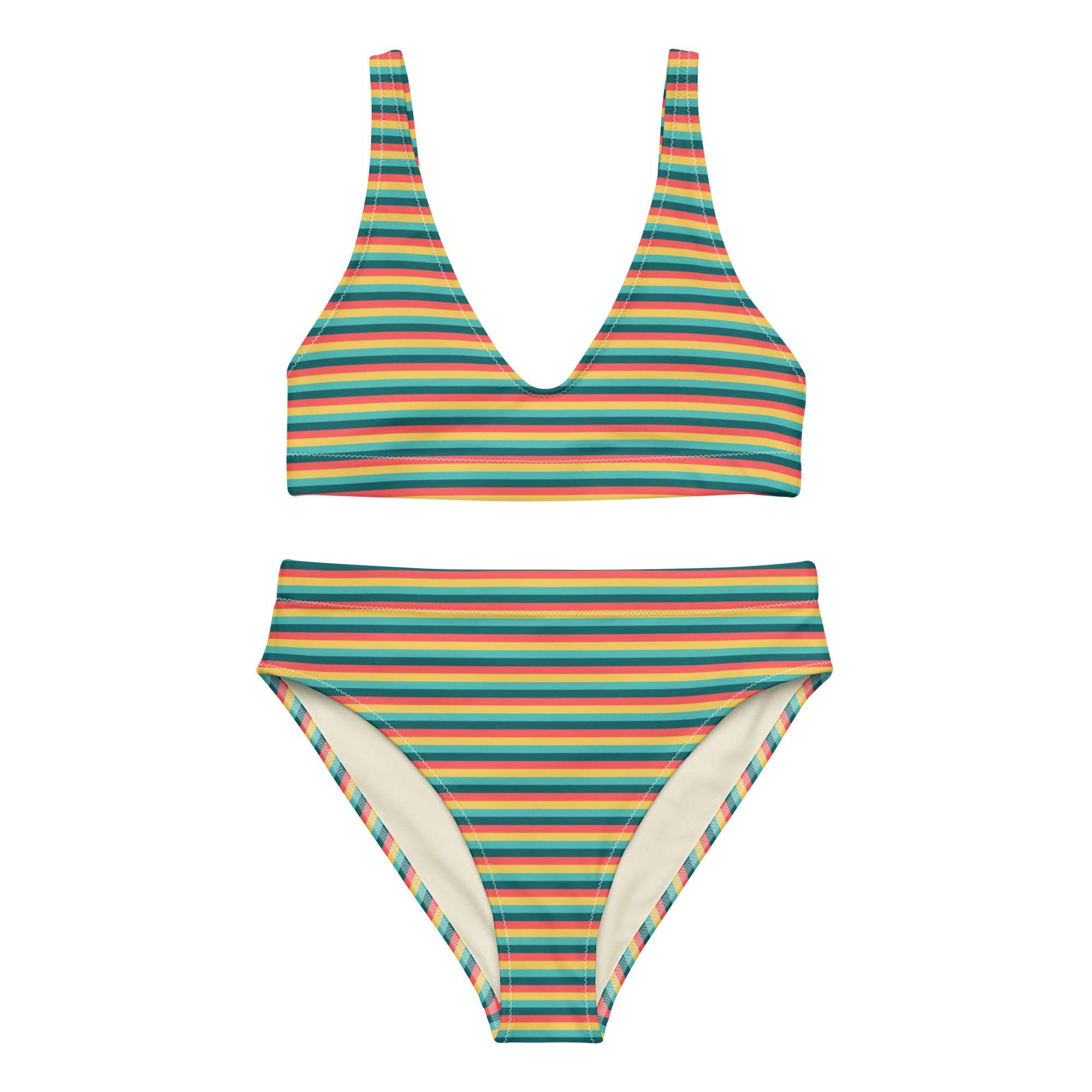 Recycled High Waisted Colorful Striped Bikini X