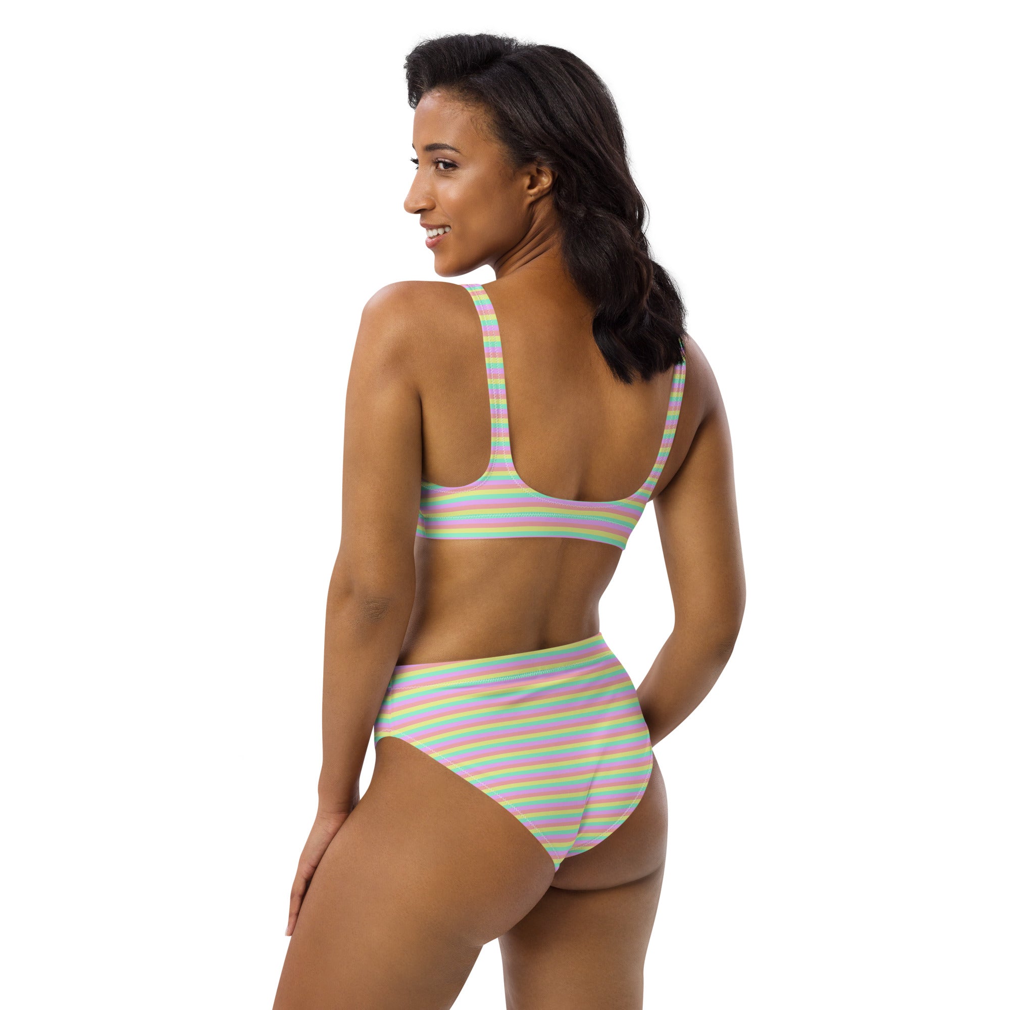 Recycled High Waisted Colorful Striped Bikini XII