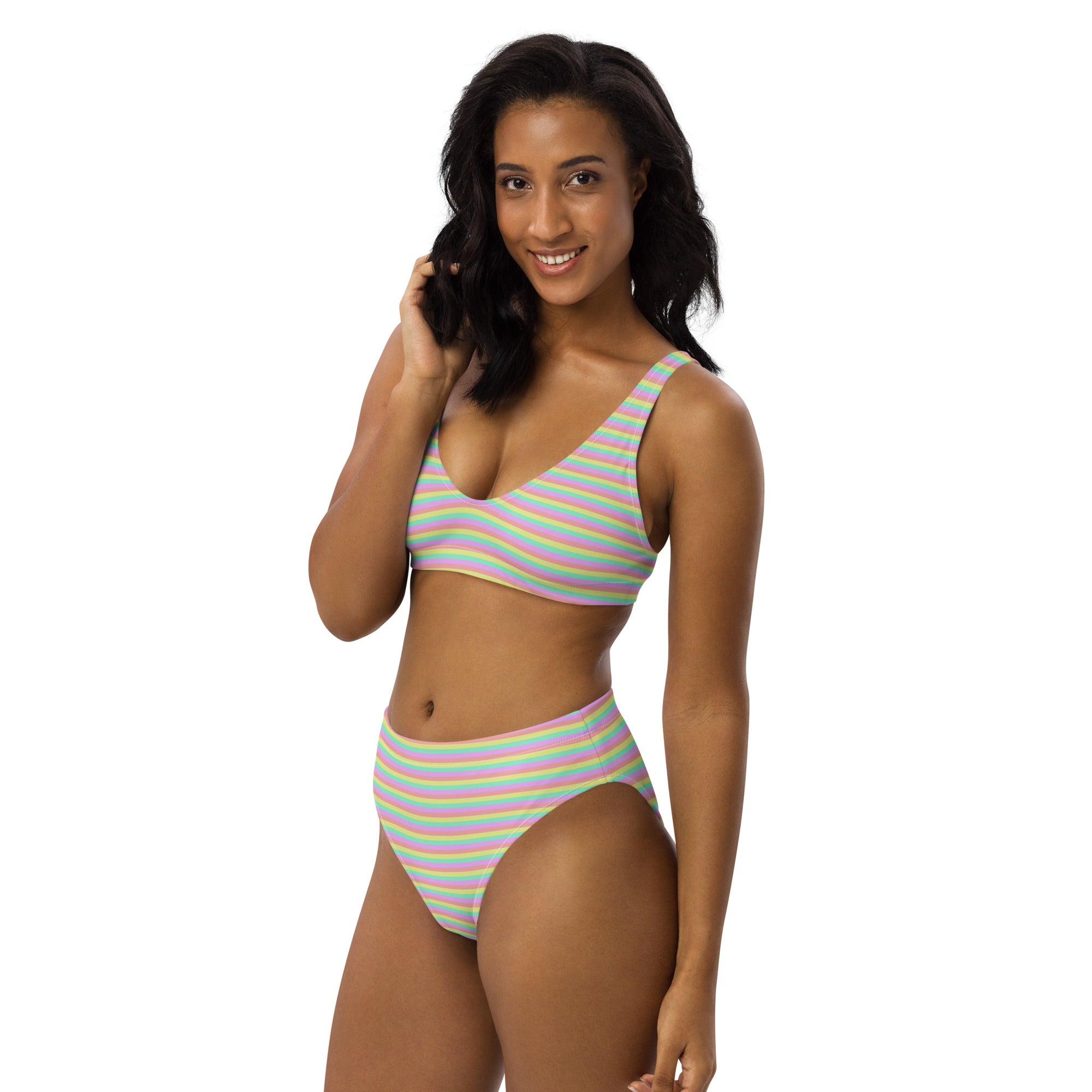 Recycled High Waisted Colorful Striped Bikini XII