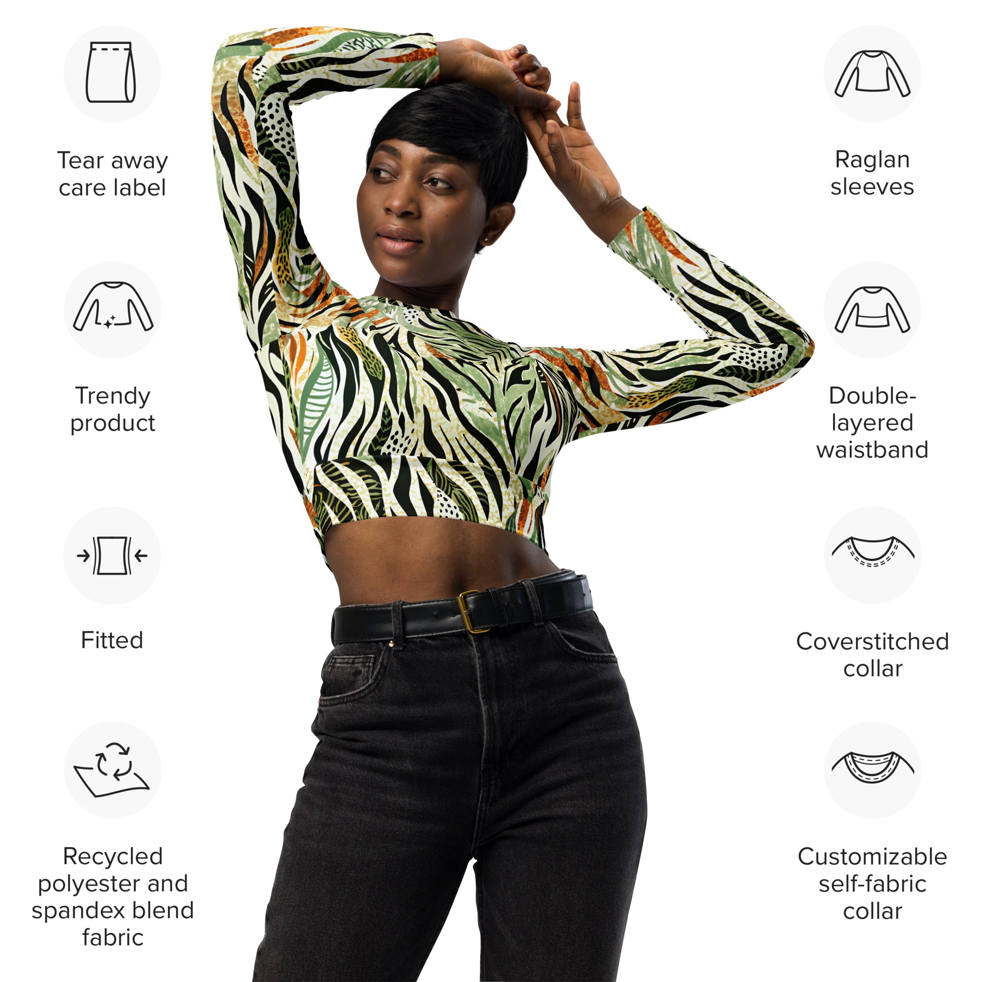 Recycled long sleeve crop top Nature Design III