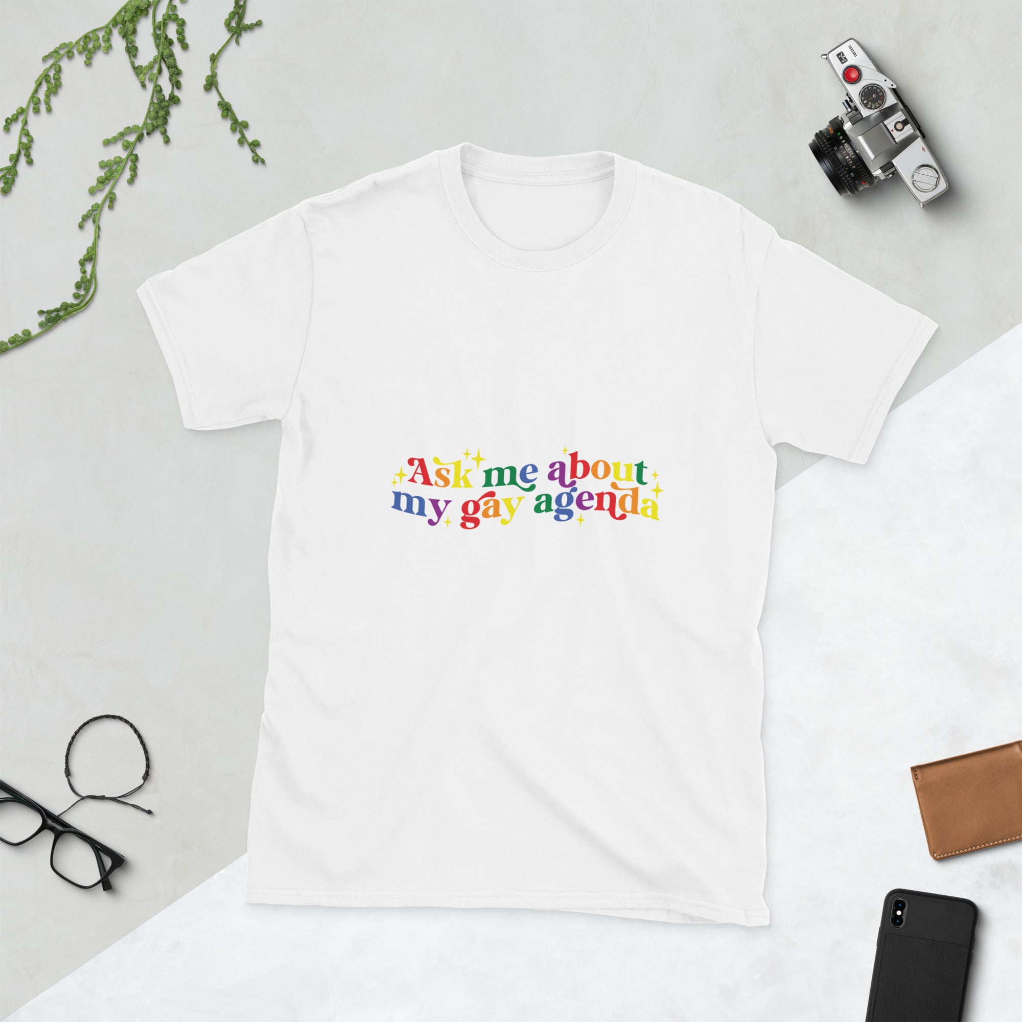 Short Sleeve Unisex T Shirt Ask me about my gay agenda