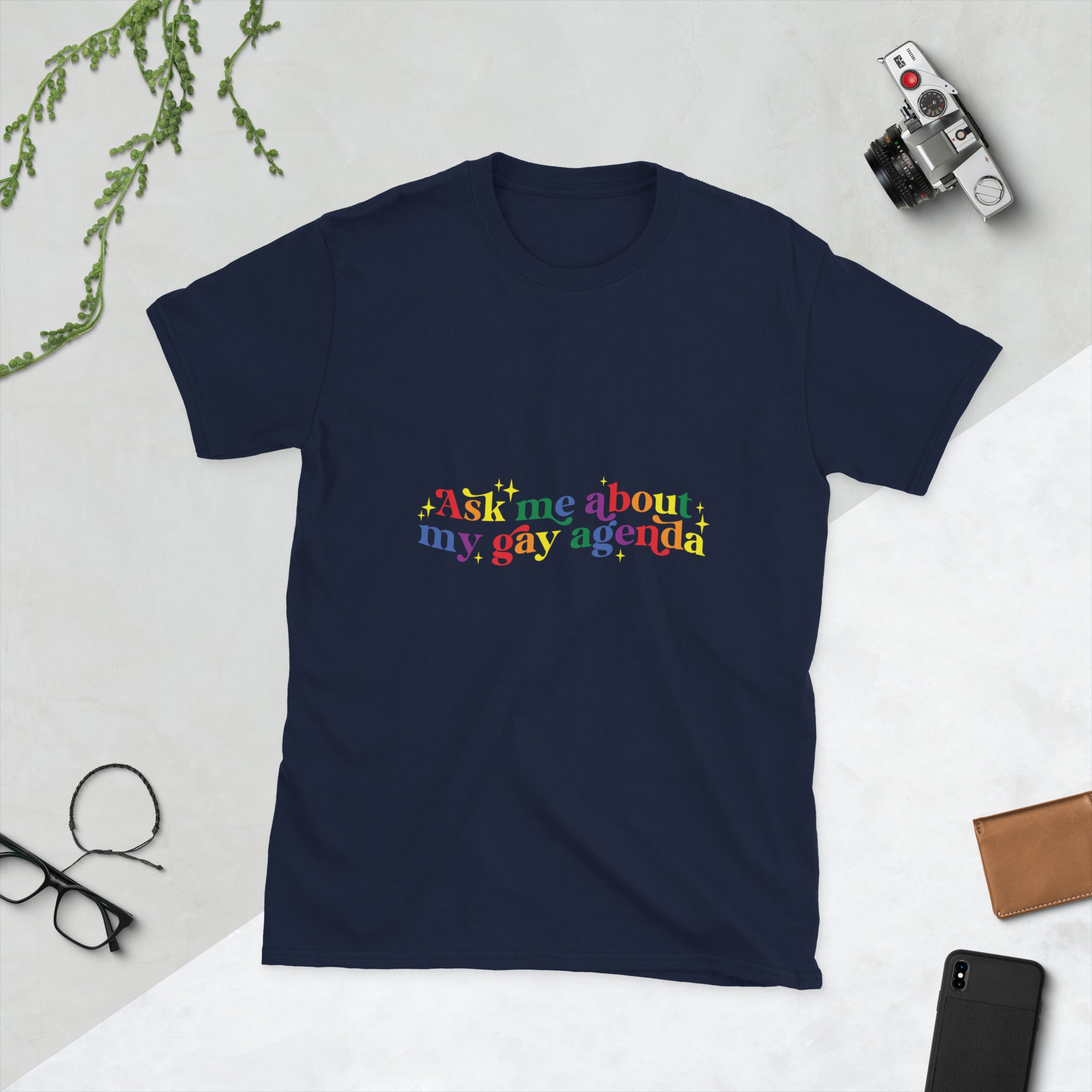 Short Sleeve Unisex T Shirt Ask me about my gay agenda