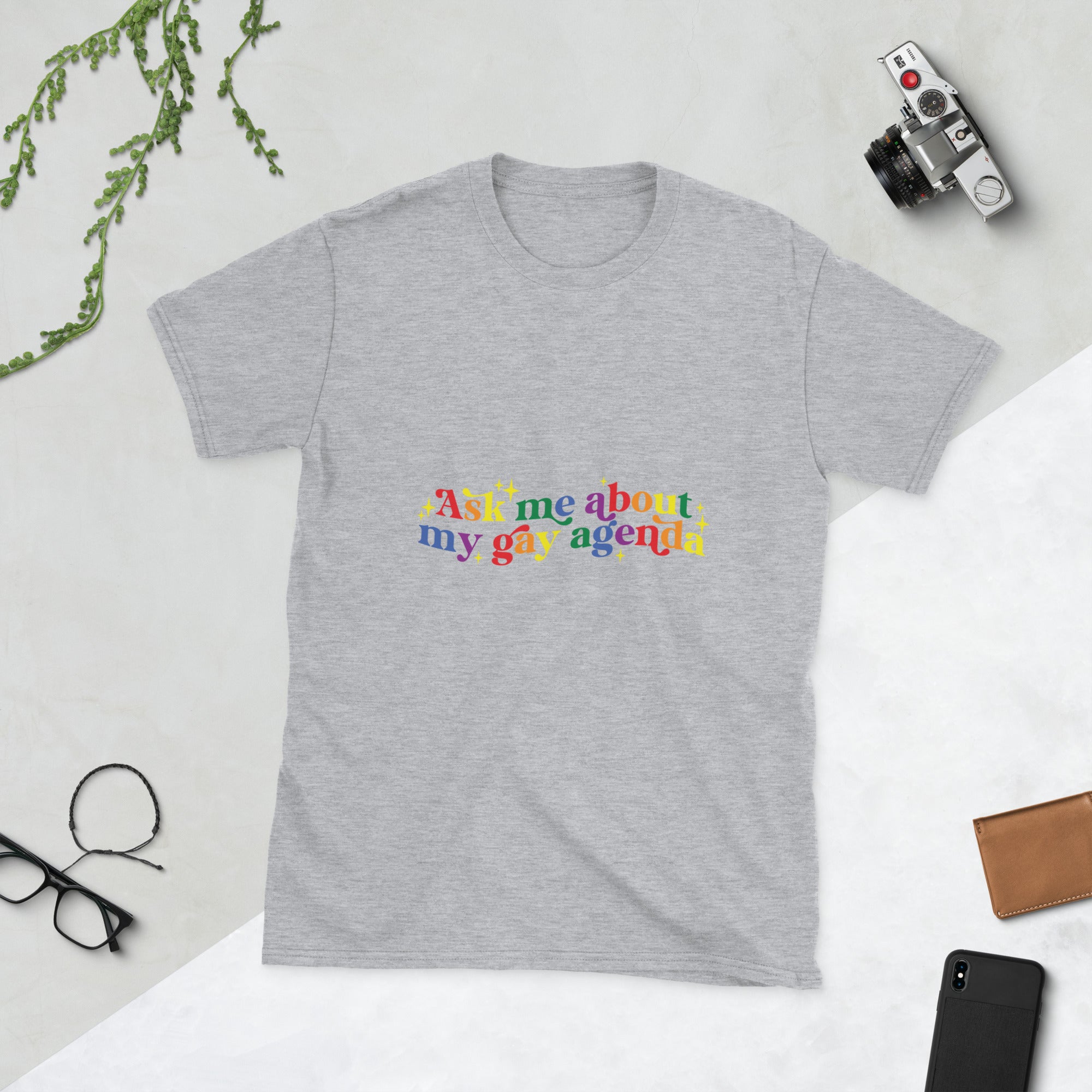 Short Sleeve Unisex T Shirt Ask me about my gay agenda