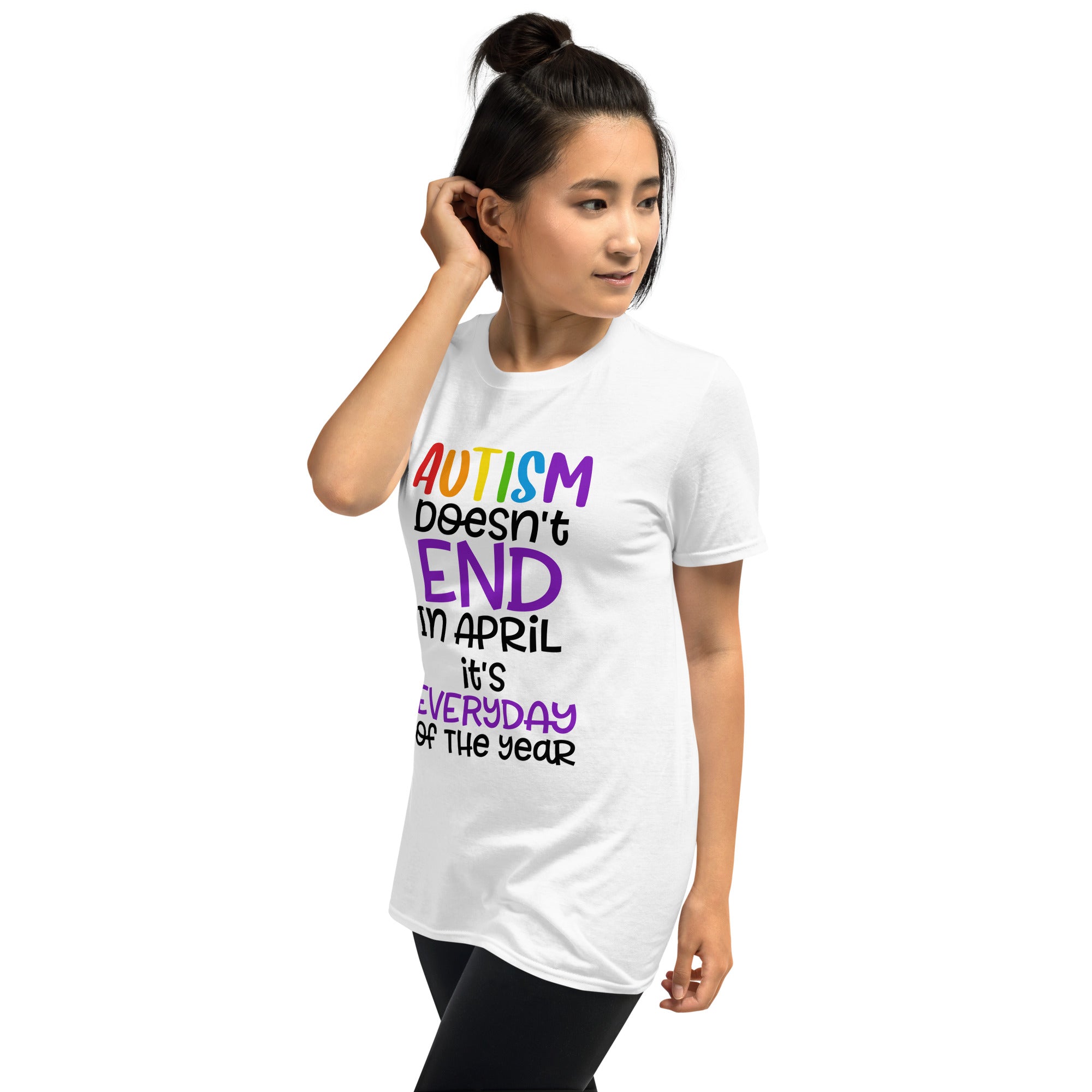 Short Sleeve Unisex T Shirt Autism doesn't end in april