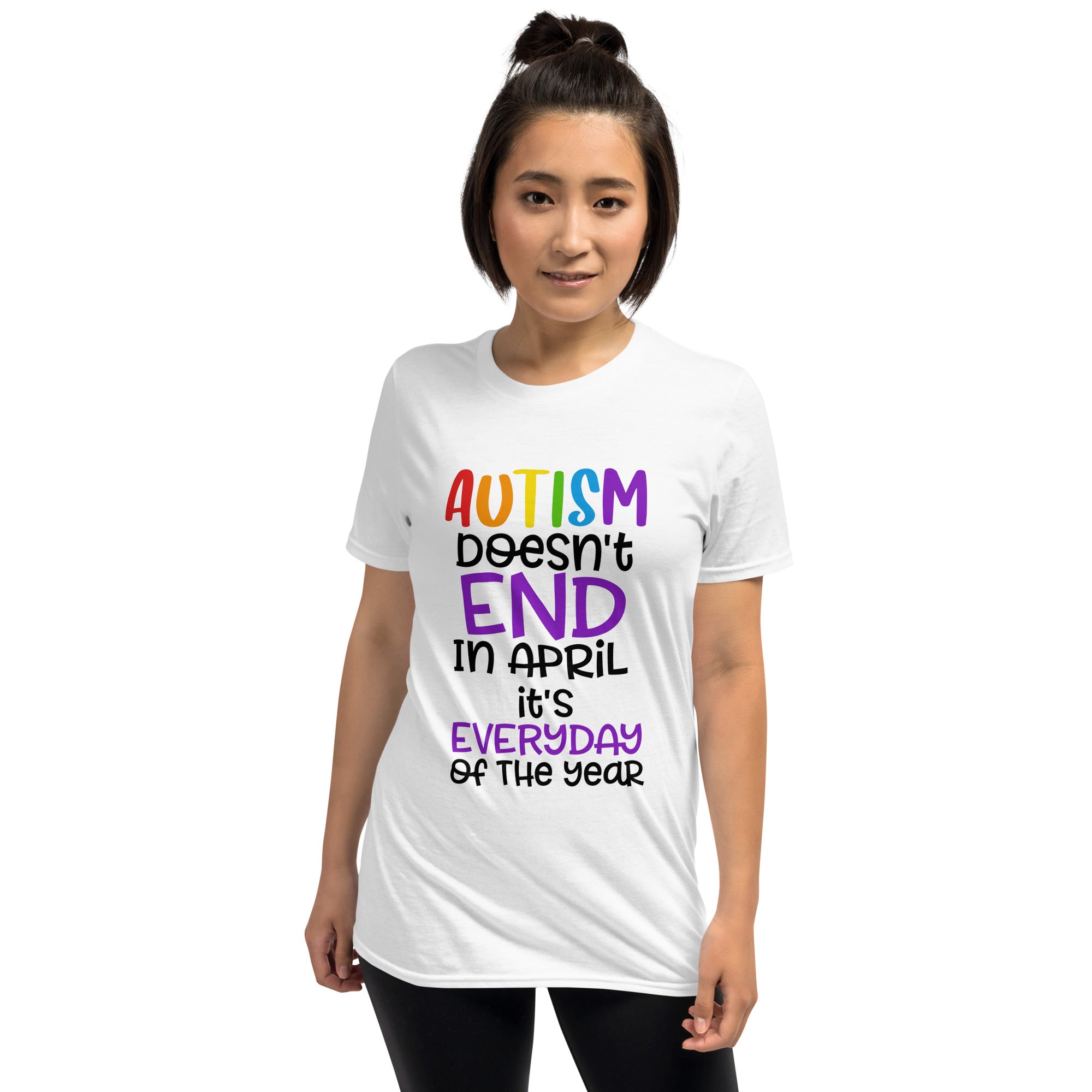 Short Sleeve Unisex T Shirt Autism doesn't end in april