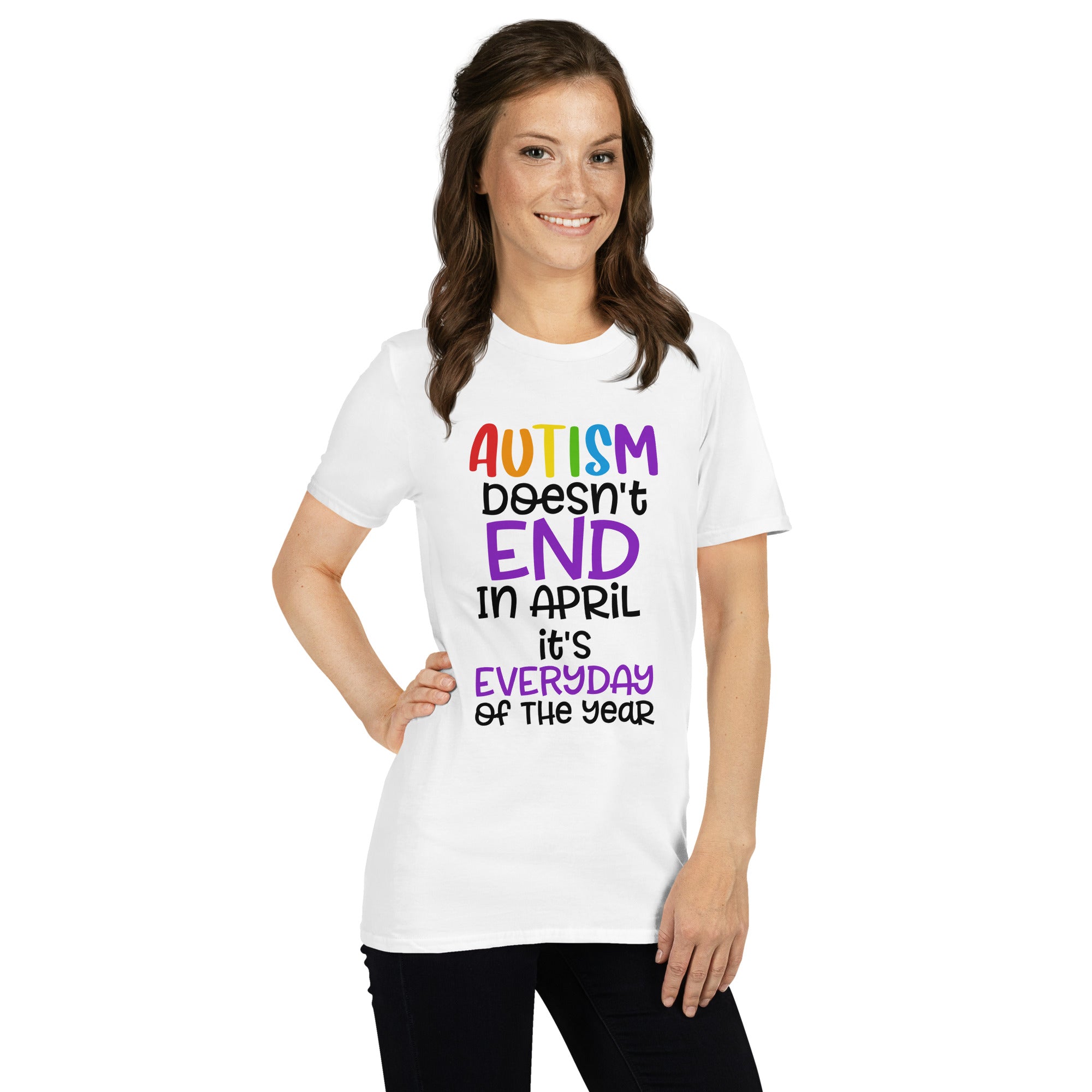 Short Sleeve Unisex T Shirt Autism doesn't end in april