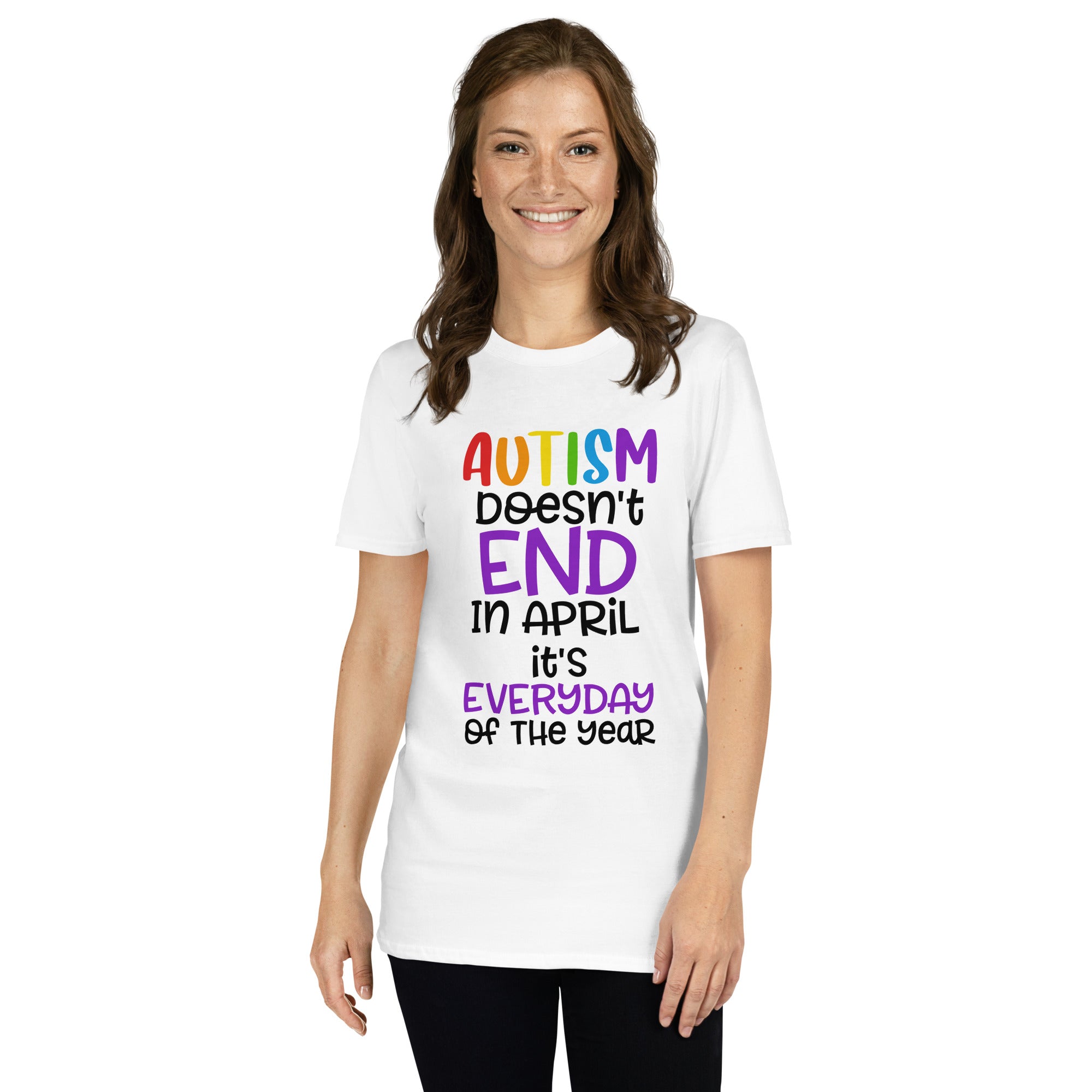 Short Sleeve Unisex T Shirt Autism doesn't end in april