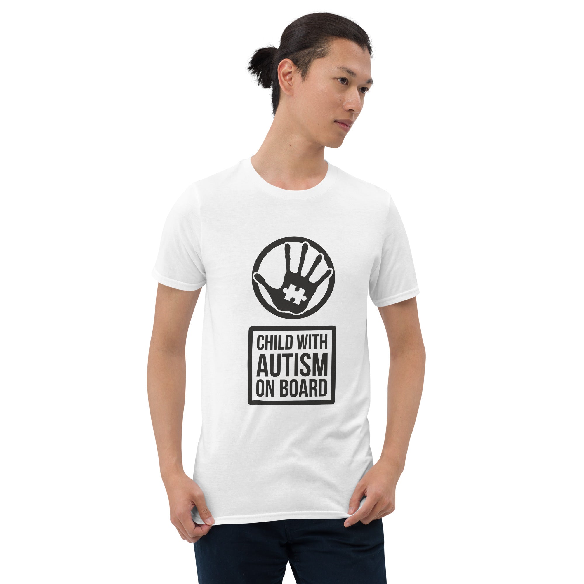 Short Sleeve Unisex T Shirt Child with Autism on Board