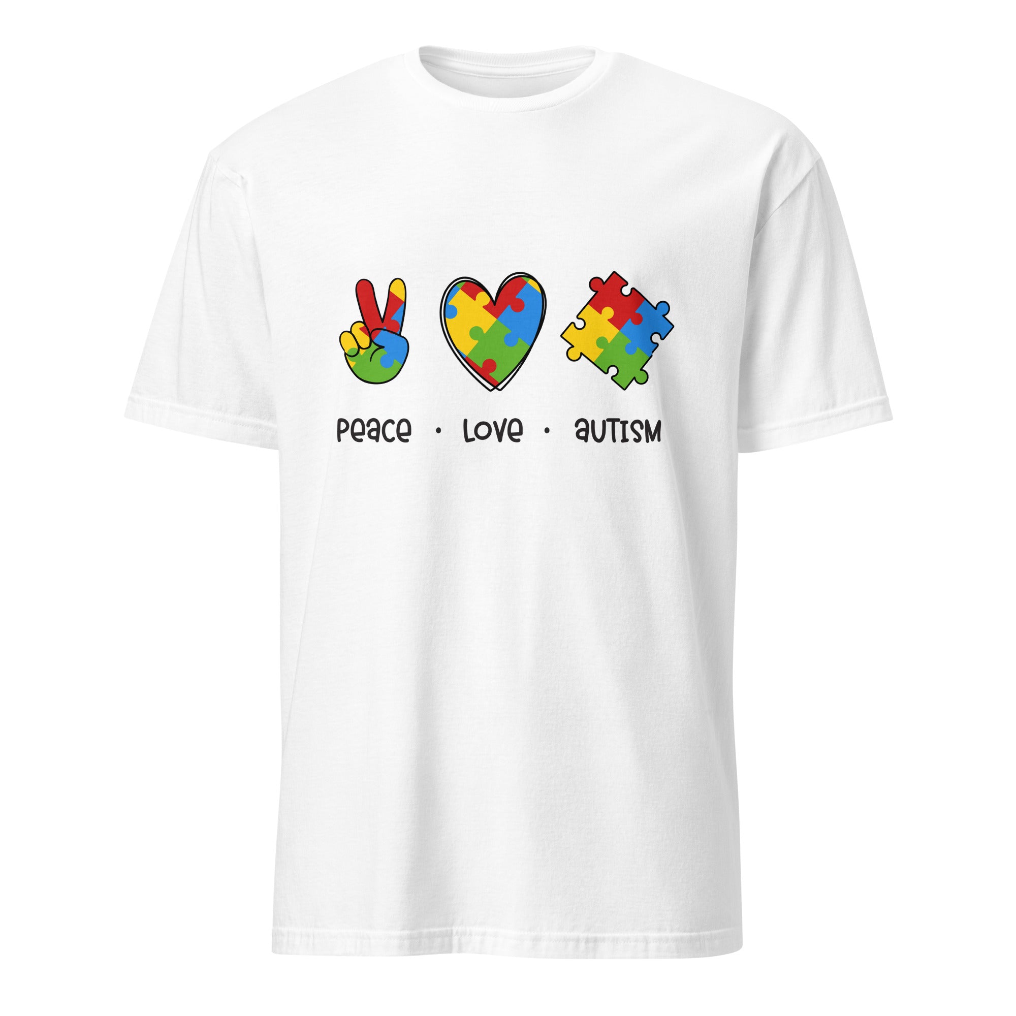 Short Sleeve Unisex T Shirt Peace Love Autism