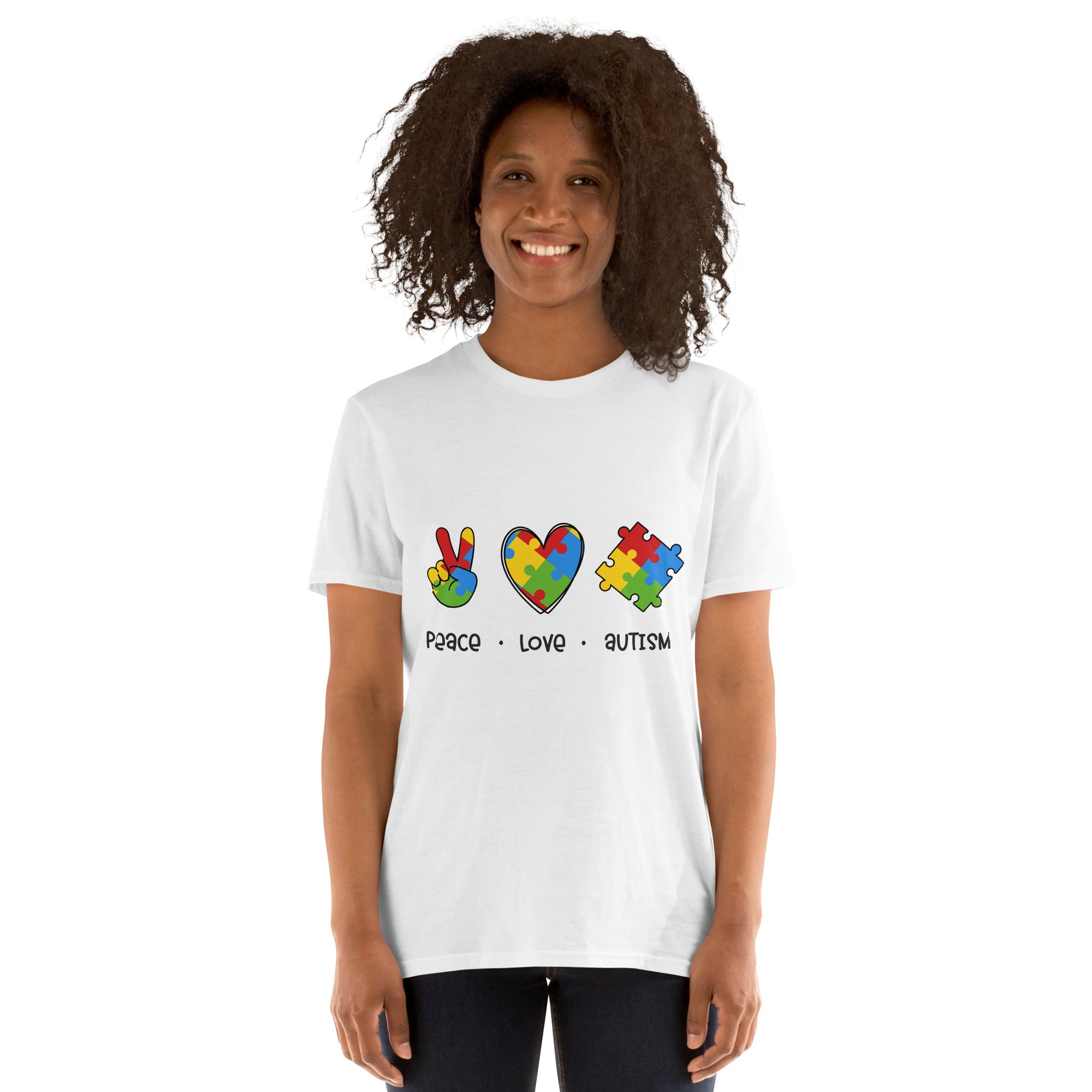 Short Sleeve Unisex T Shirt Peace Love Autism