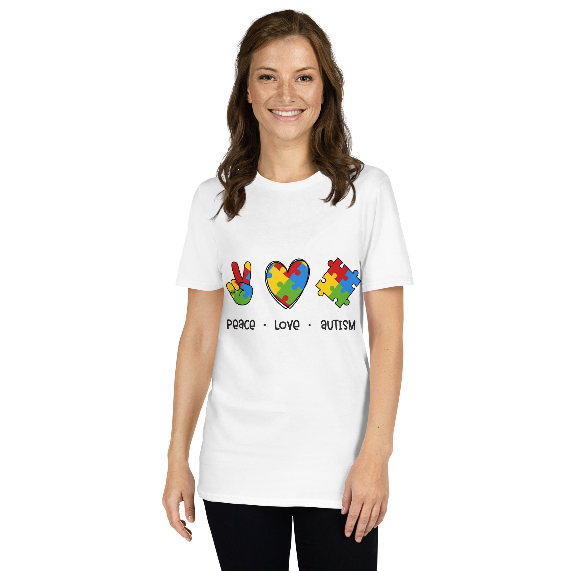 Short Sleeve Unisex T Shirt Peace Love Autism