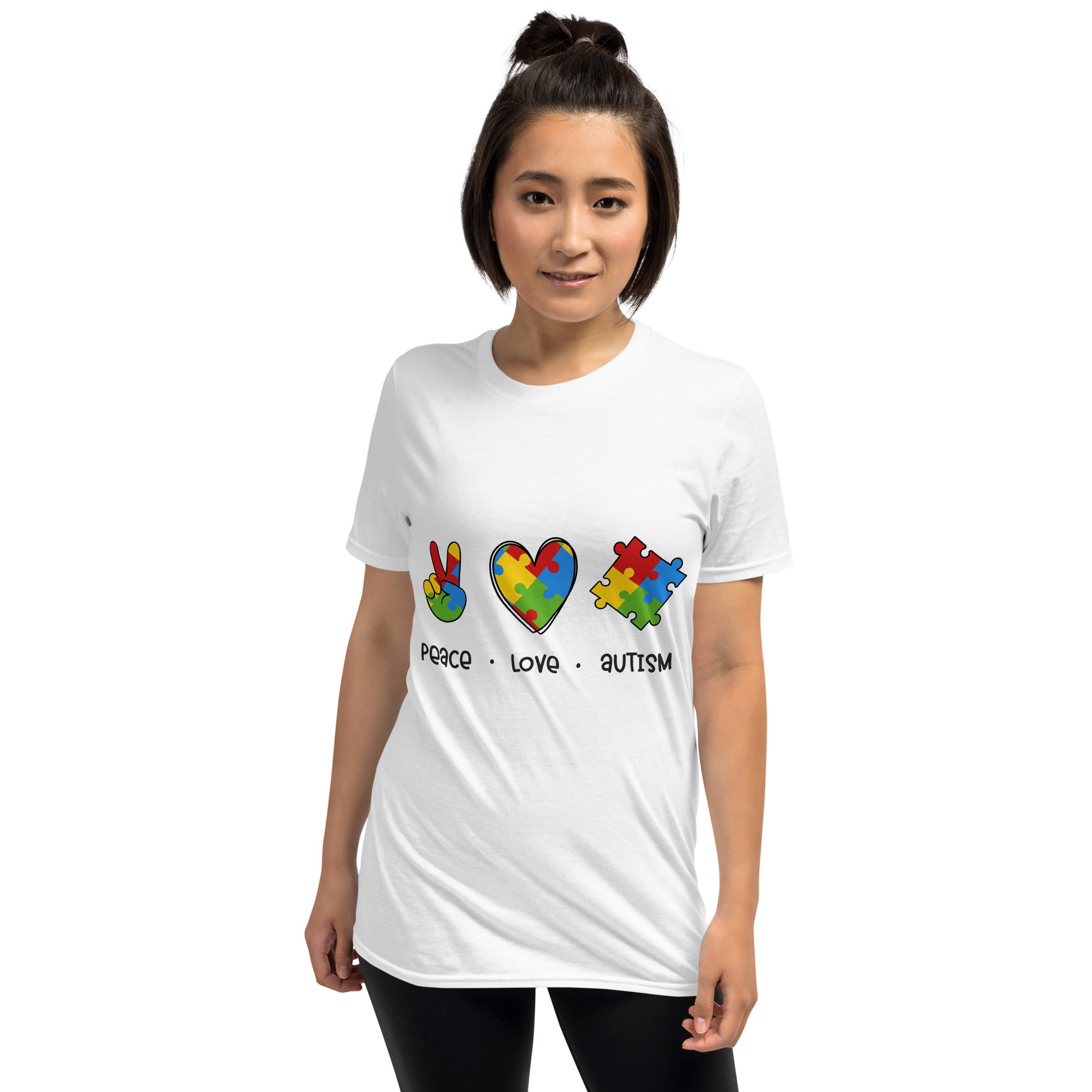 Short Sleeve Unisex T Shirt Peace Love Autism