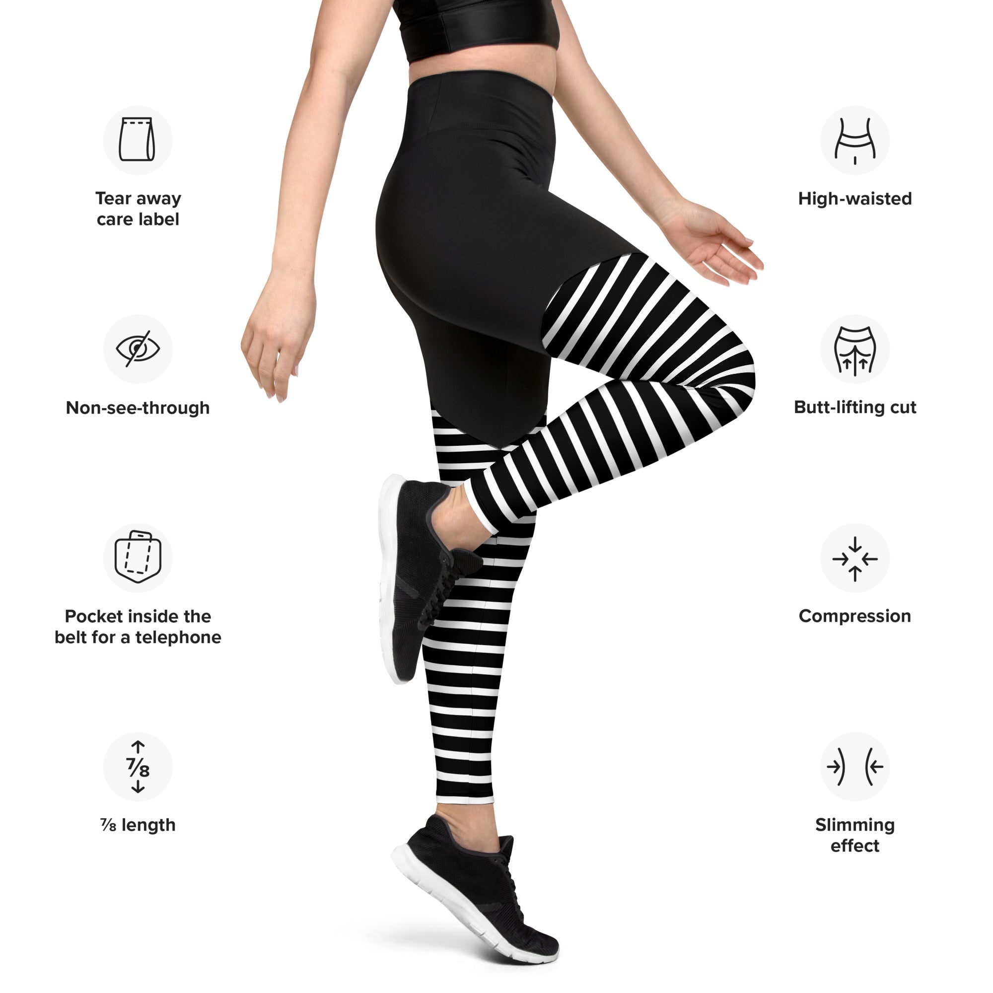 Sports Leggings Black Stripes