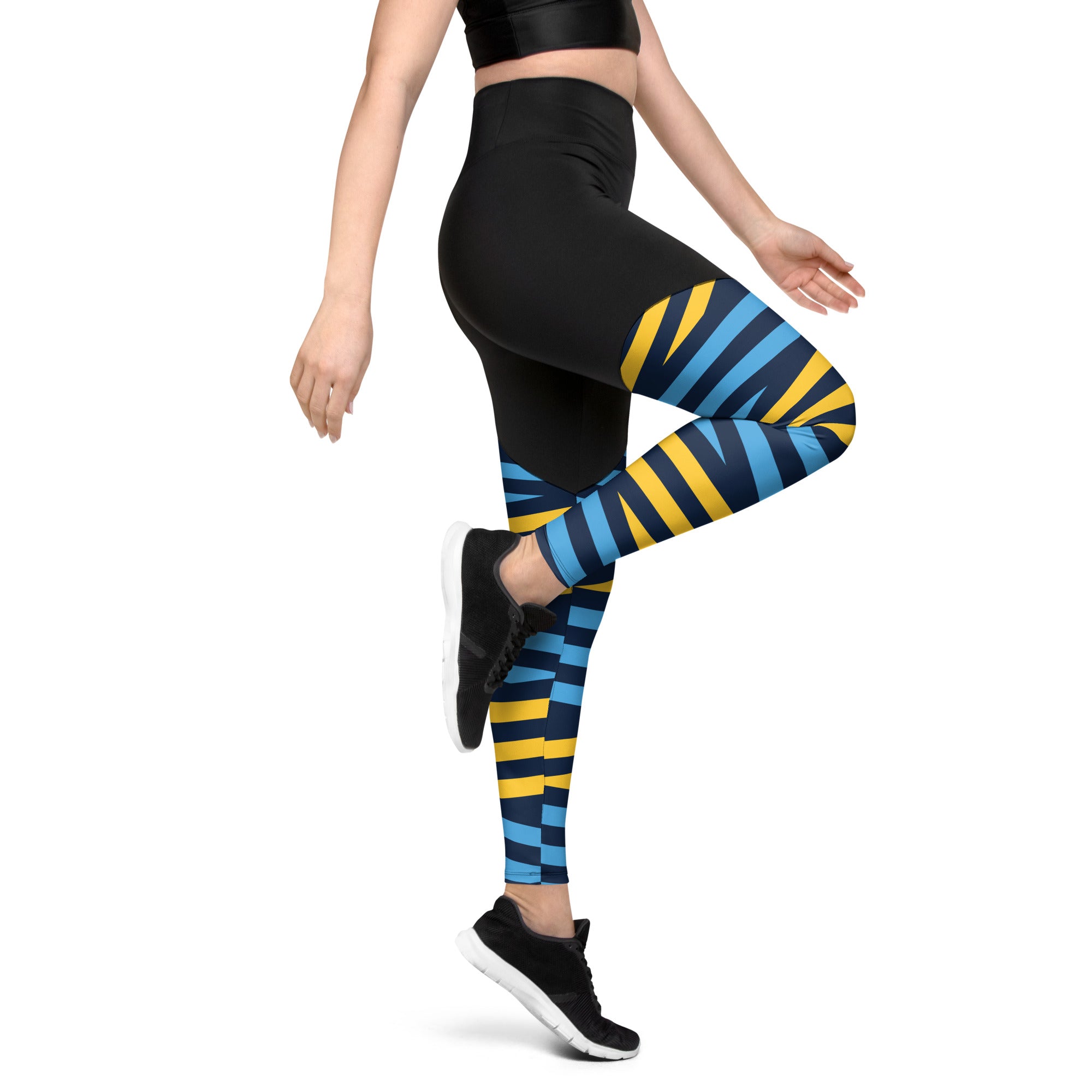 Sports Leggings Blue and Yellow Stripes