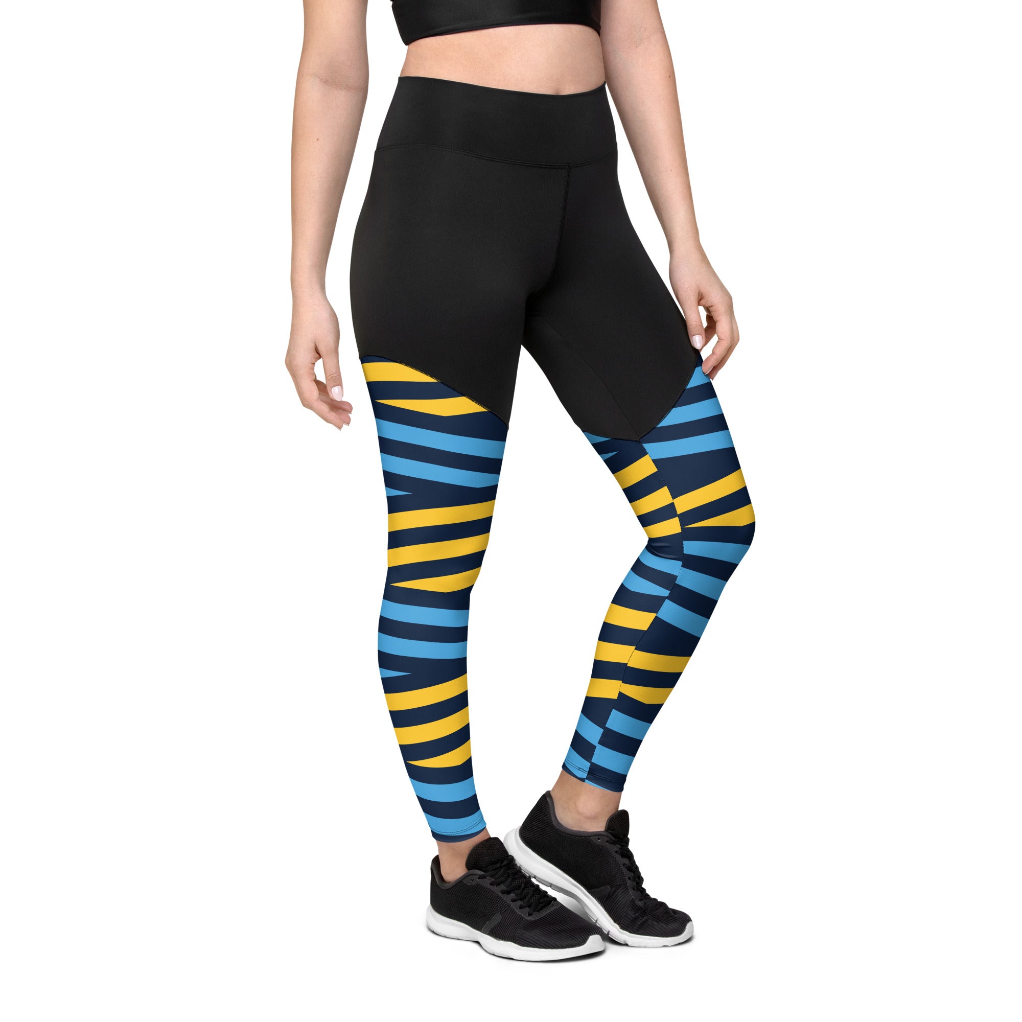Sports Leggings Blue and Yellow Stripes