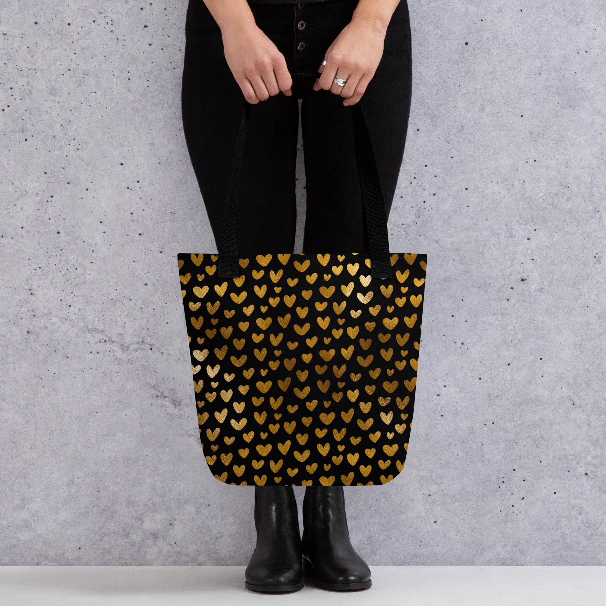 Tote bag Hearts Black
