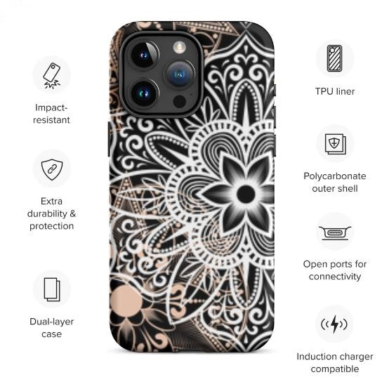 Tough Case for iPhone® Brown and Black Mandala