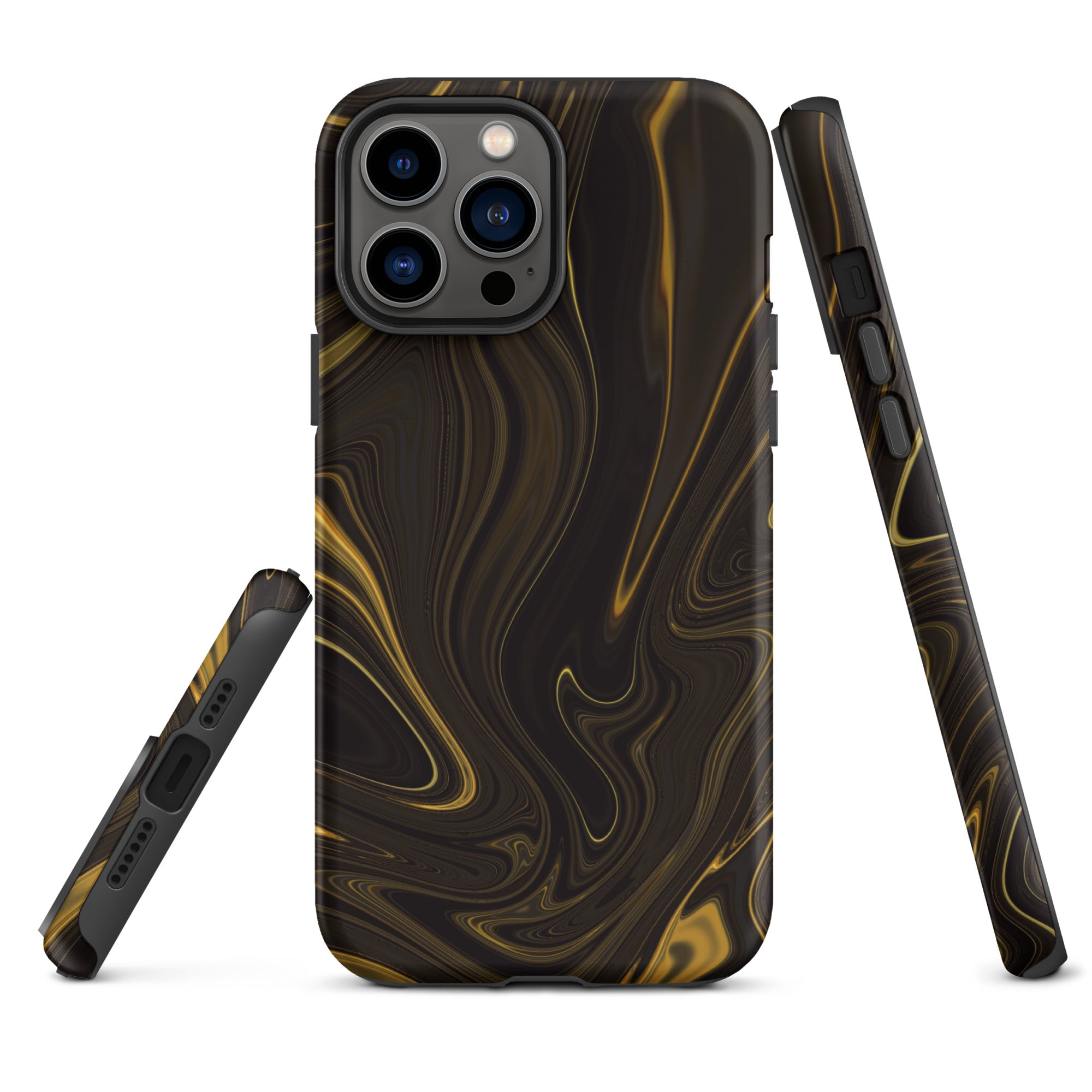 Tough Case for iPhone® Liquid Gold Marble Black