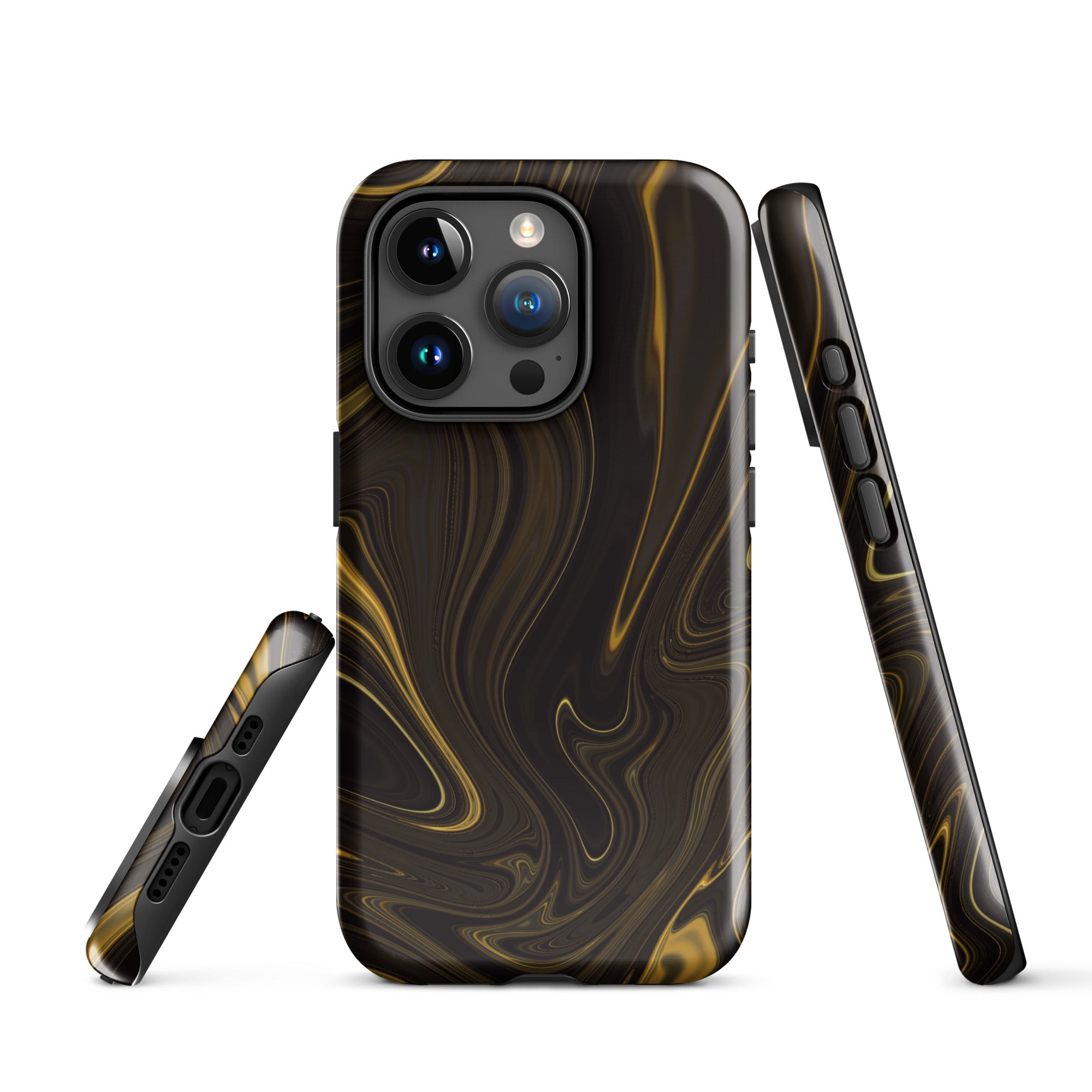 Tough Case for iPhone® Liquid Gold Marble Black