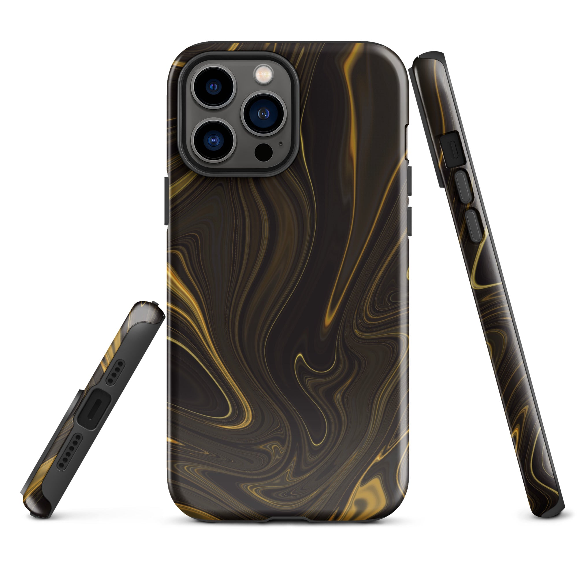 Tough Case for iPhone® Liquid Gold Marble Black