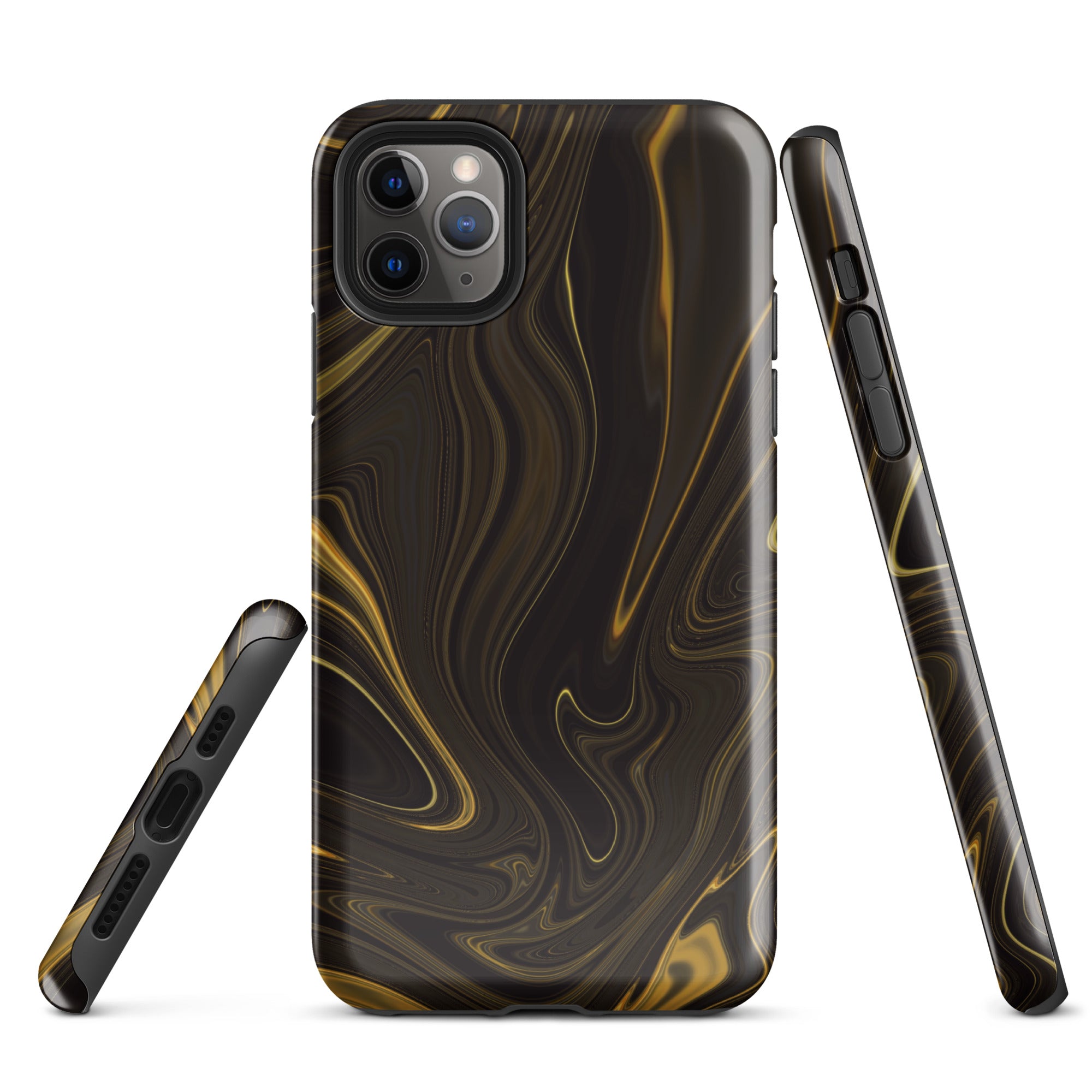 Tough Case for iPhone® Liquid Gold Marble Black
