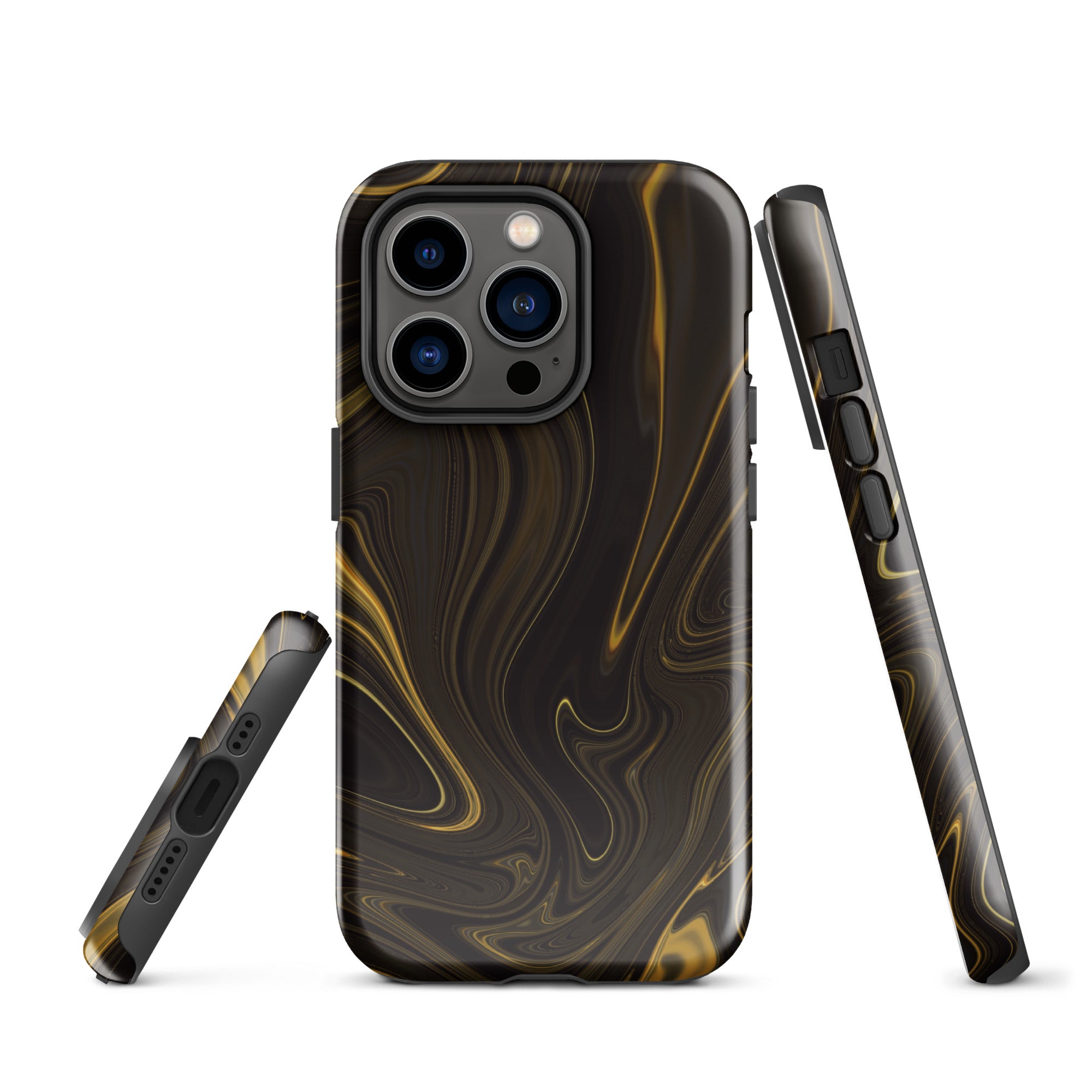 Tough Case for iPhone® Liquid Gold Marble Black