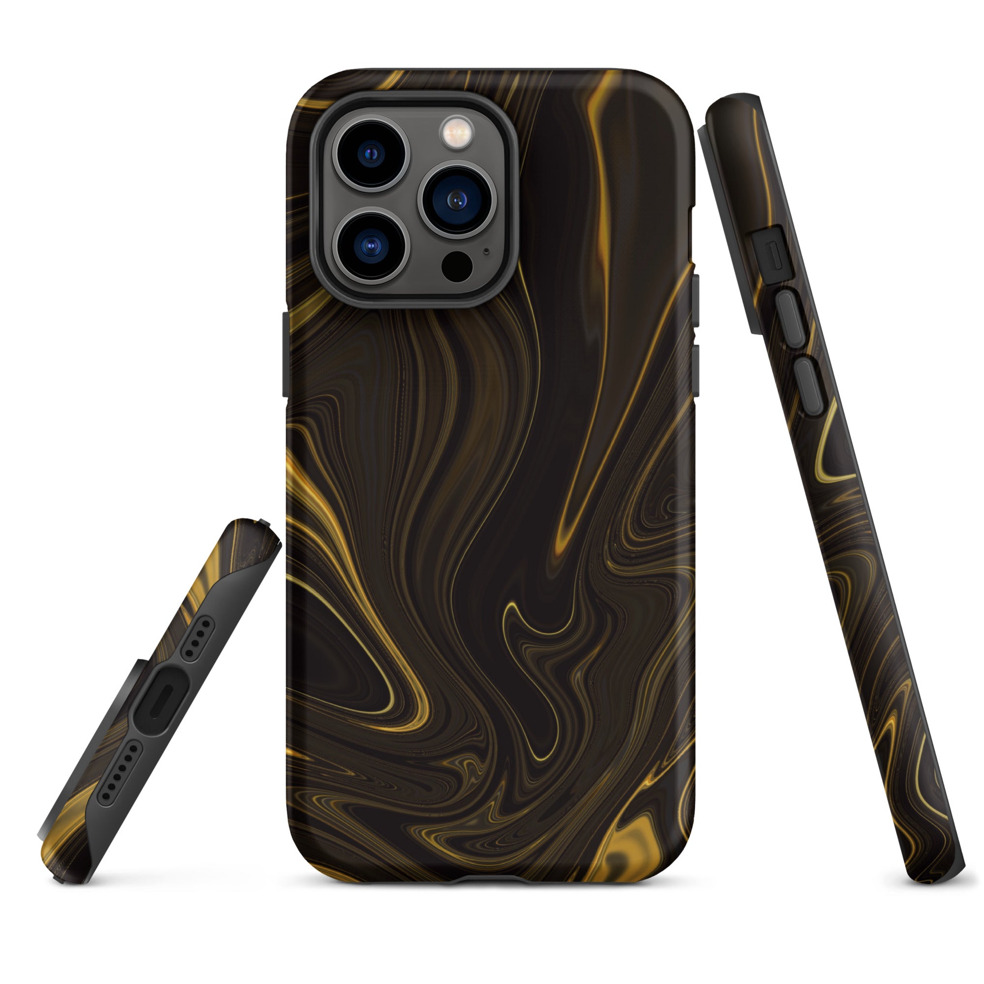 Tough Case for iPhone® Liquid Gold Marble Black