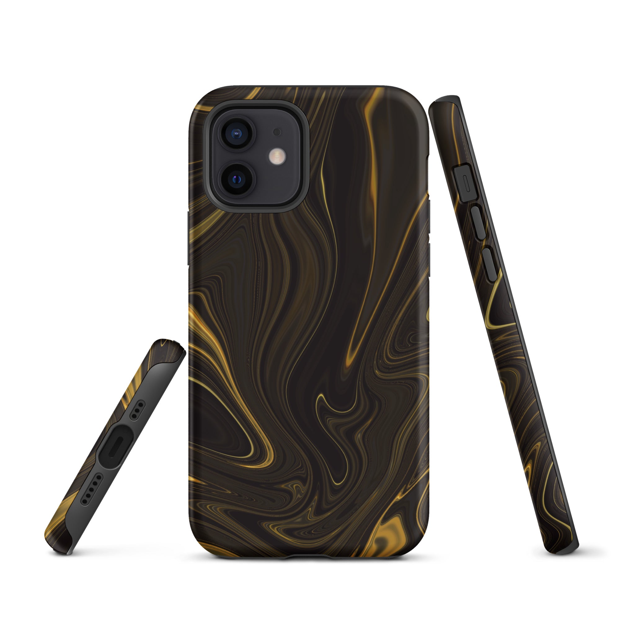 Tough Case for iPhone® Liquid Gold Marble Black