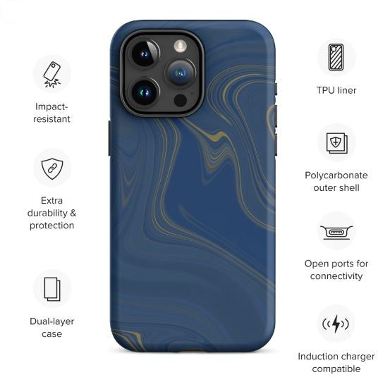 Tough Case for iPhone® Liquid Gold Marble Blue