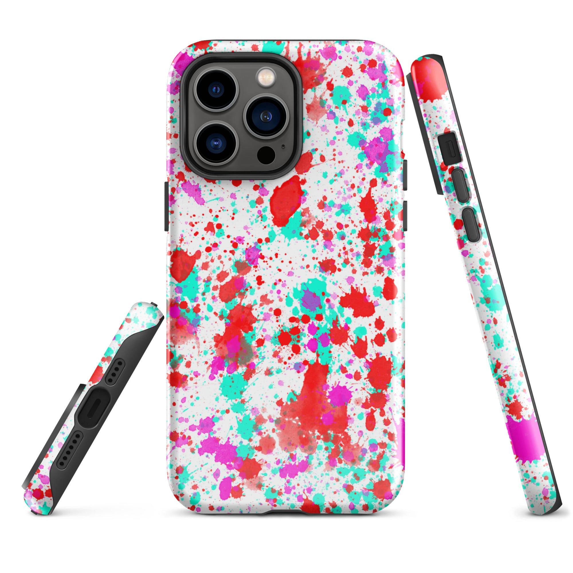 Tough Case for iPhone® Paint Splatter Red with Cyan