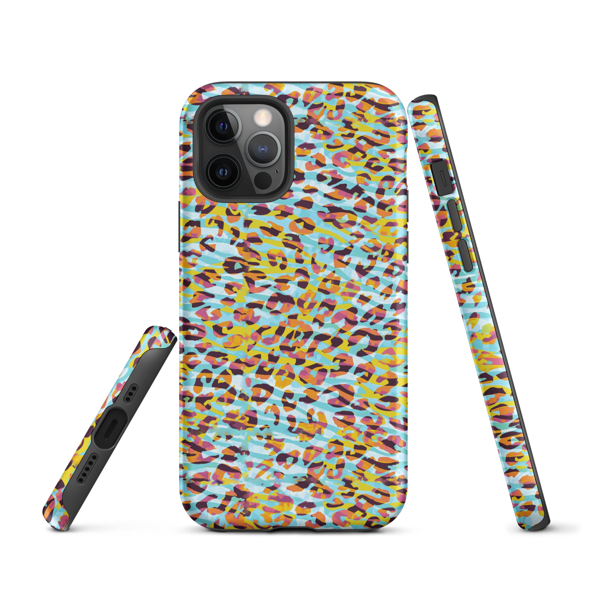 Tough Case for iPhone® Zebra and Leopard Print Cyan with Yellow