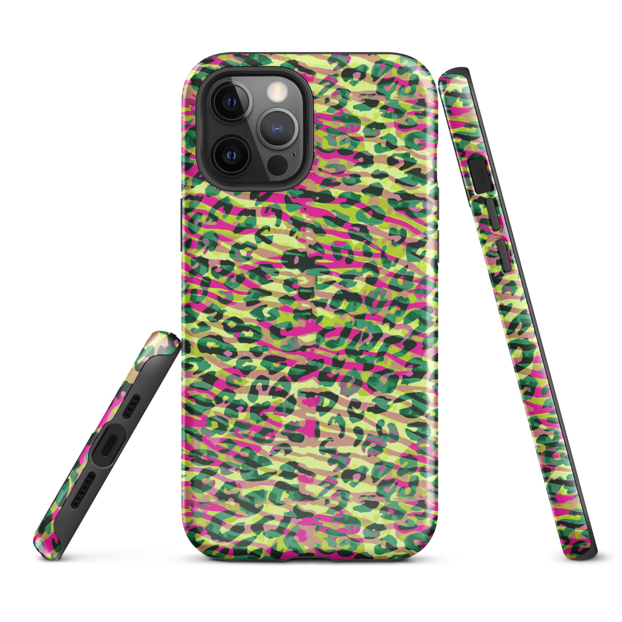 Tough Case for iPhone® Zebra and Leopard Print Magenta with Yellow