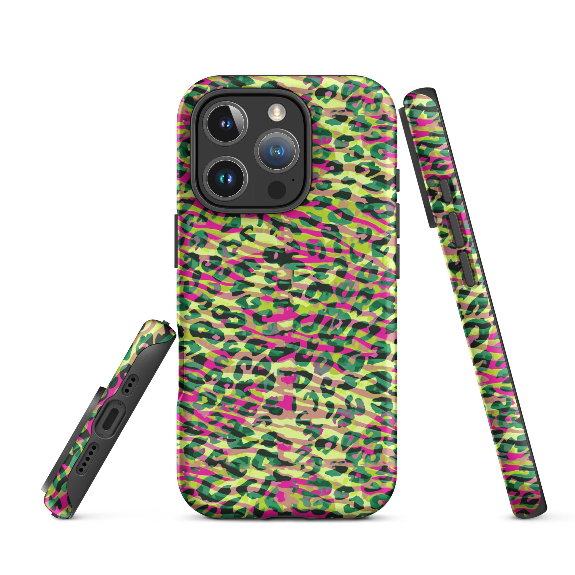 Tough Case for iPhone® Zebra and Leopard Print Magenta with Yellow