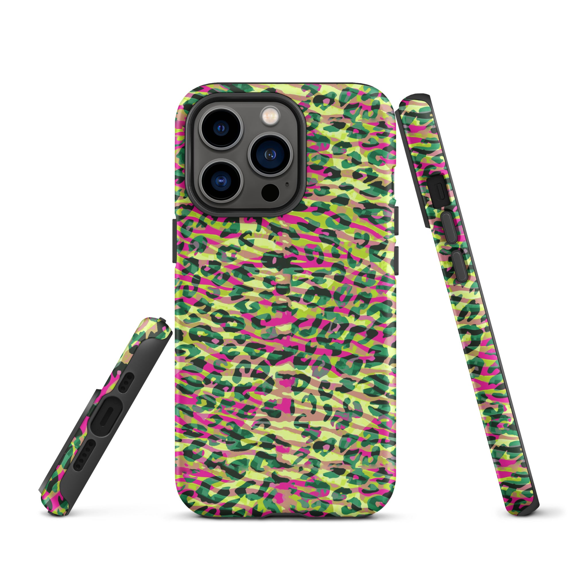 Tough Case for iPhone® Zebra and Leopard Print Magenta with Yellow