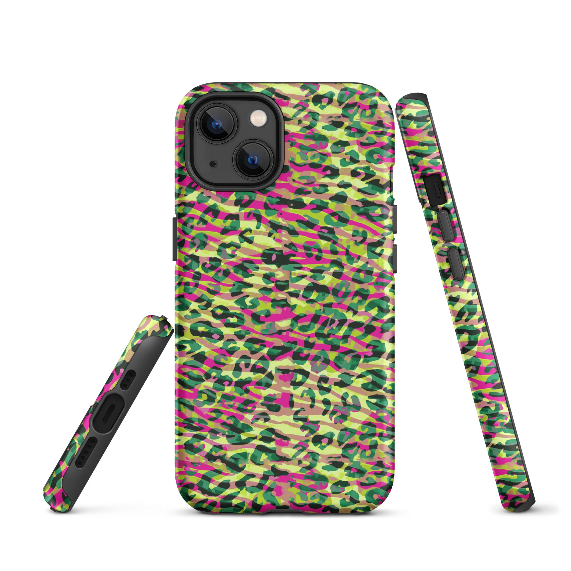 Tough Case for iPhone® Zebra and Leopard Print Magenta with Yellow