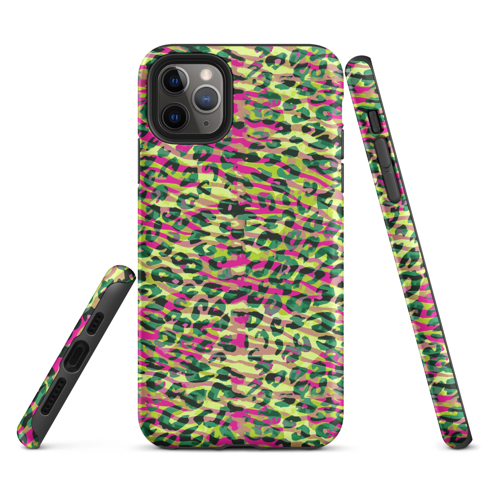 Tough Case for iPhone® Zebra and Leopard Print Magenta with Yellow