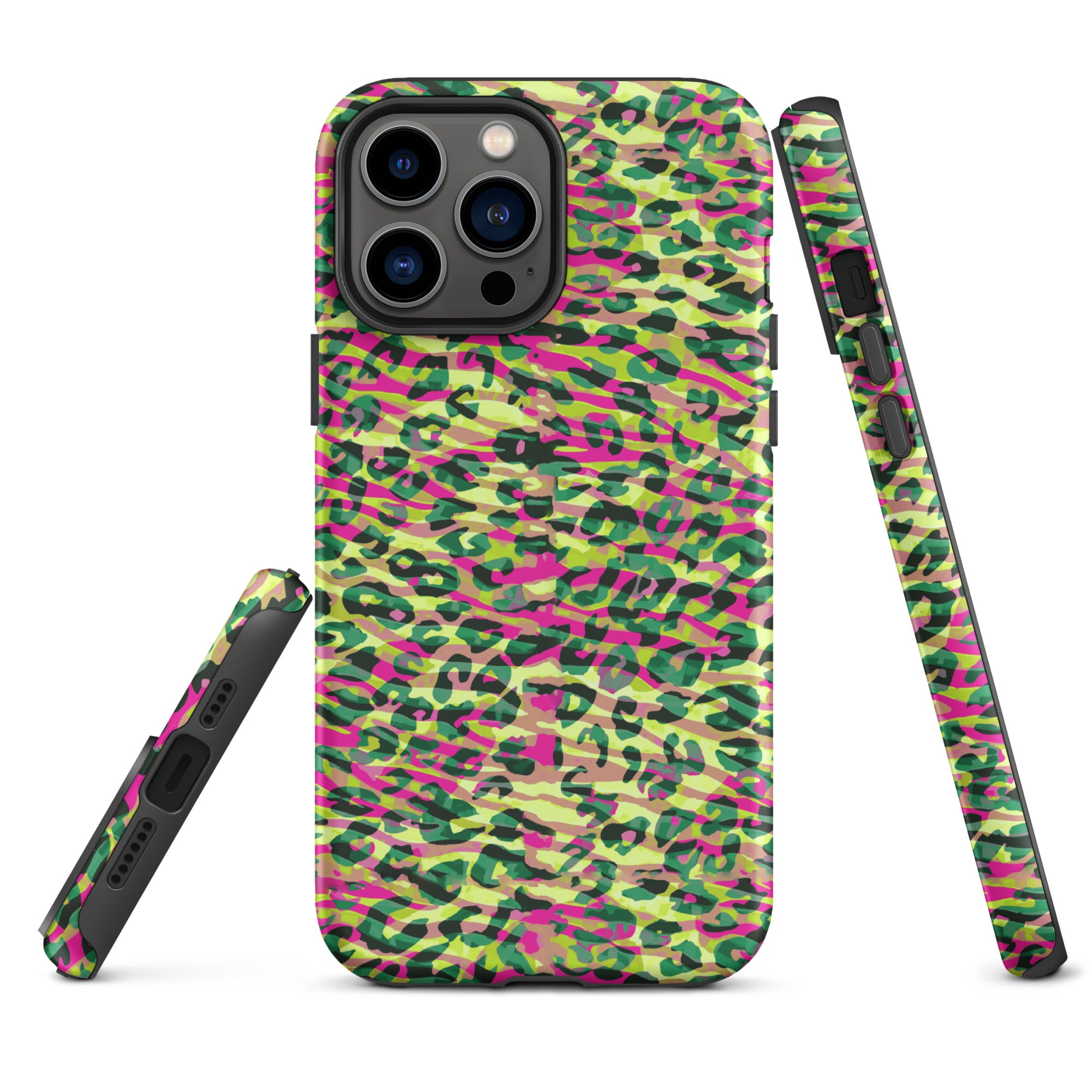 Tough Case for iPhone® Zebra and Leopard Print Magenta with Yellow