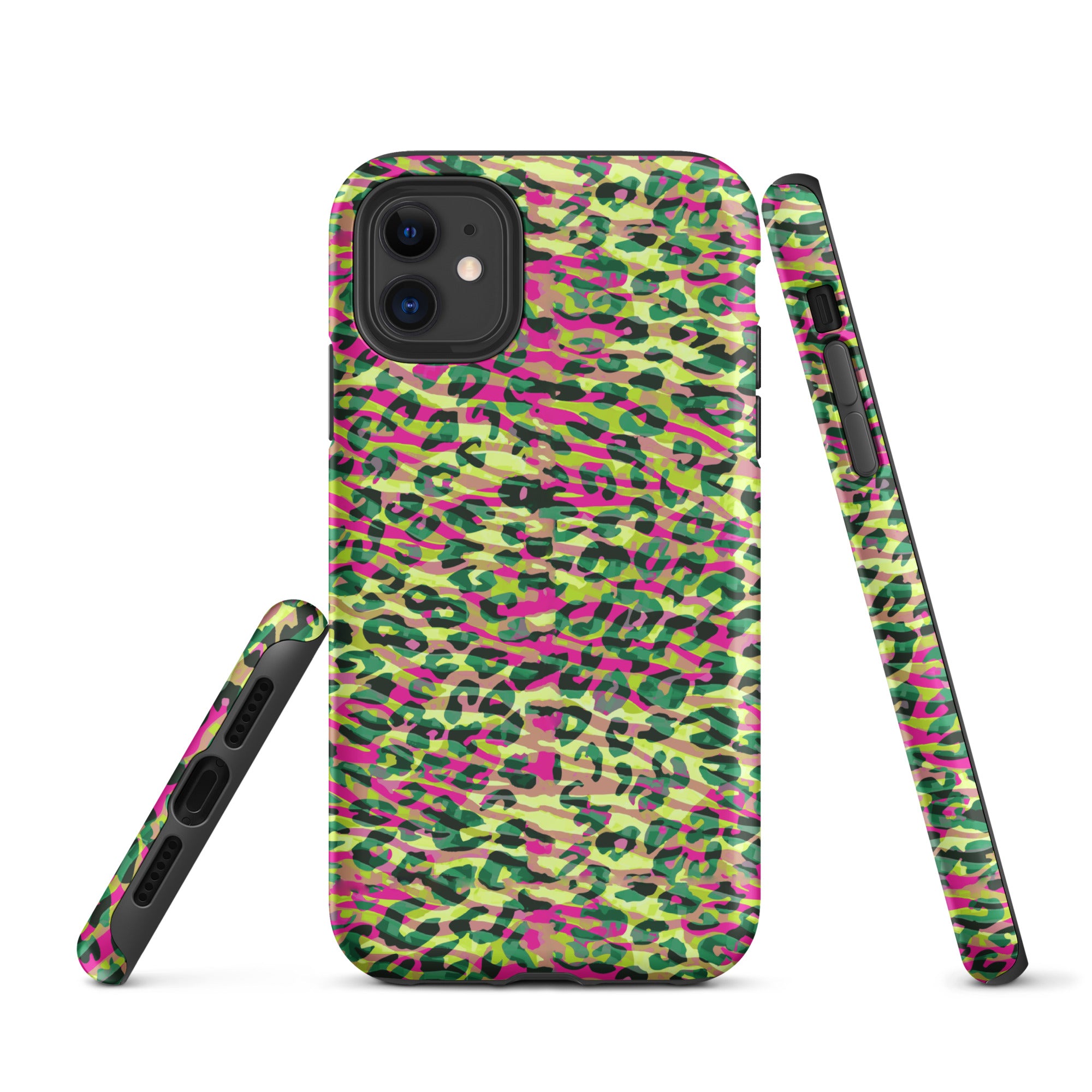 Tough Case for iPhone® Zebra and Leopard Print Magenta with Yellow