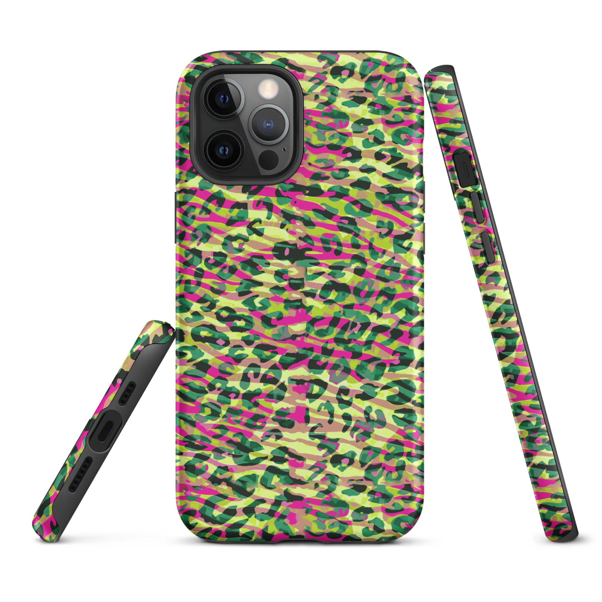 Tough Case for iPhone® Zebra and Leopard Print Magenta with Yellow