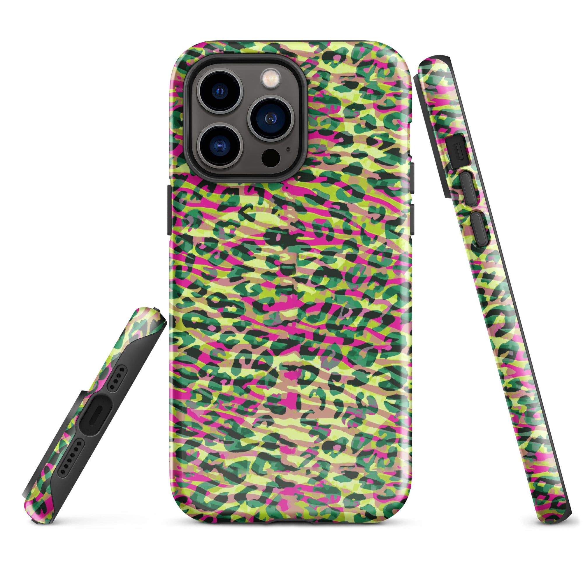 Tough Case for iPhone® Zebra and Leopard Print Magenta with Yellow