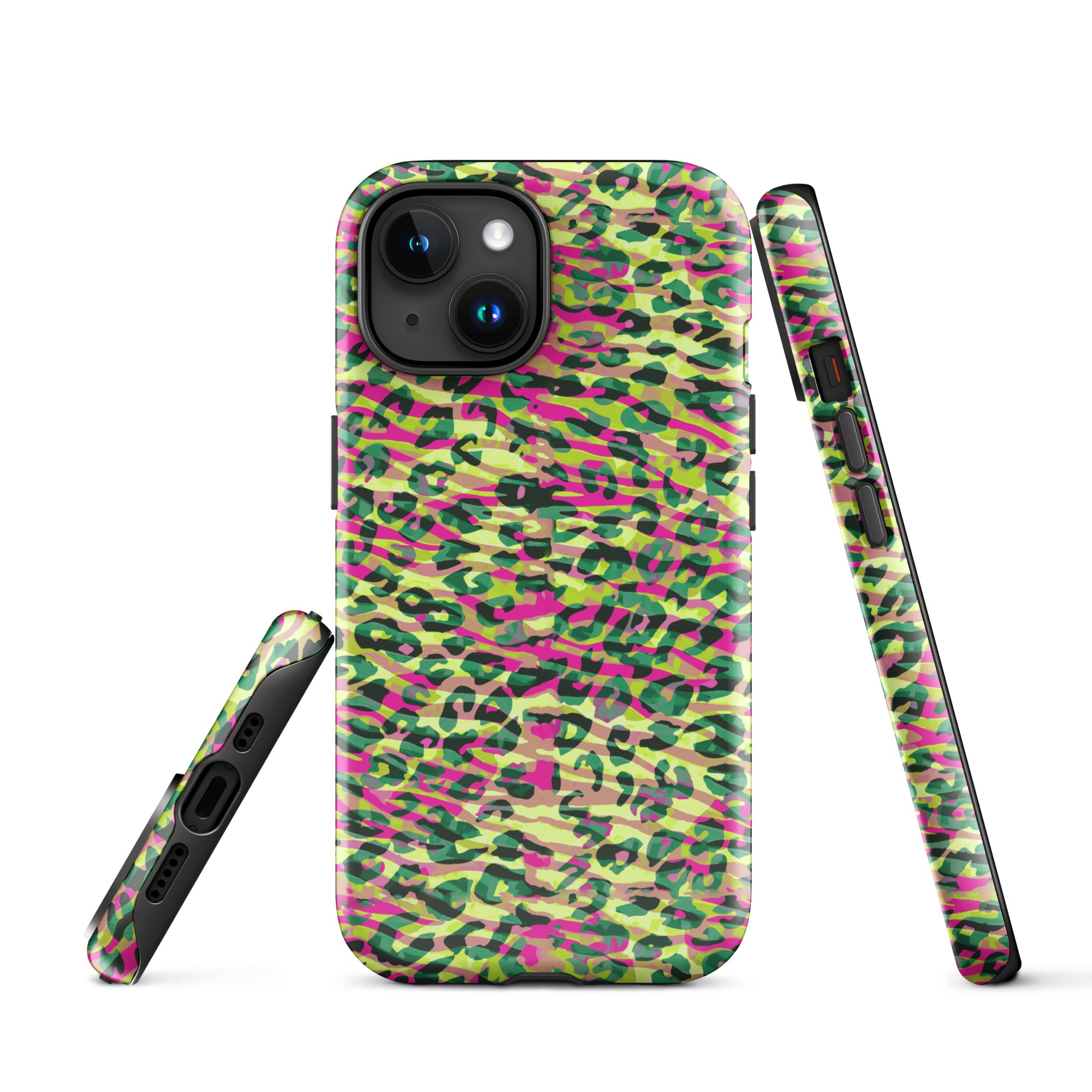 Tough Case for iPhone® Zebra and Leopard Print Magenta with Yellow