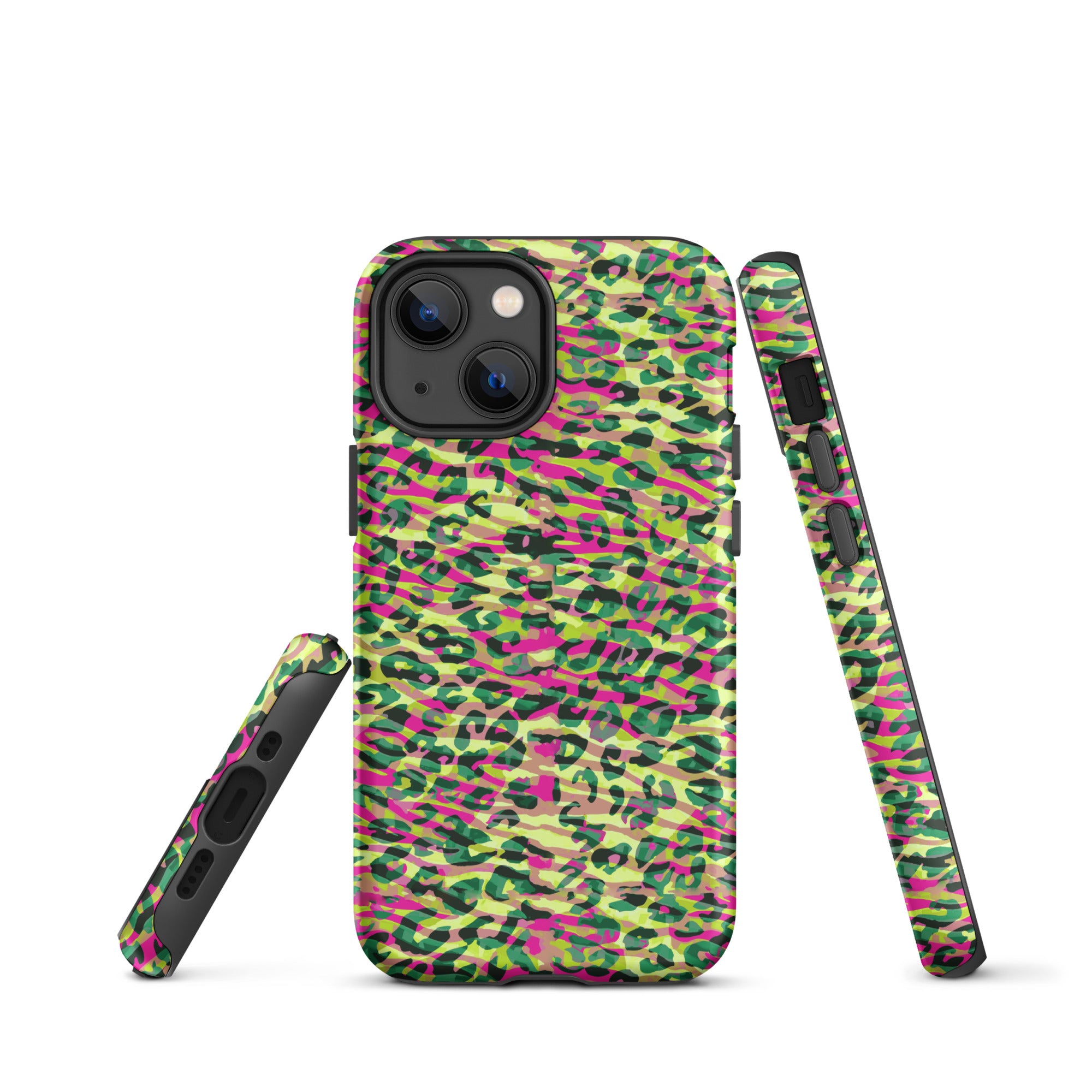 Tough Case for iPhone® Zebra and Leopard Print Magenta with Yellow