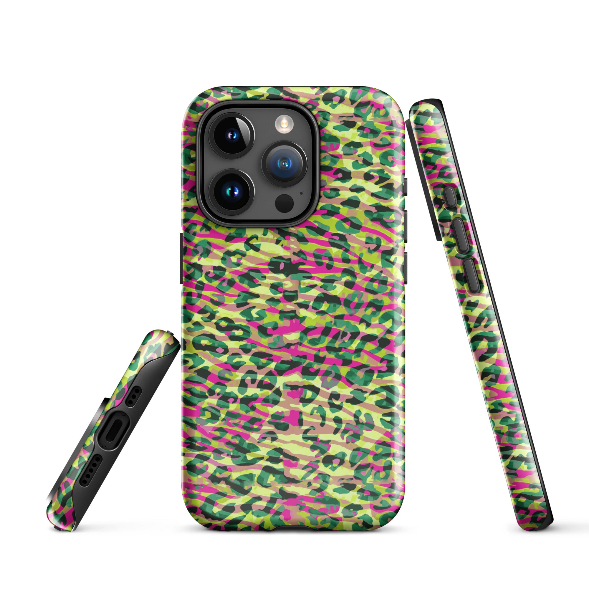Tough Case for iPhone® Zebra and Leopard Print Magenta with Yellow