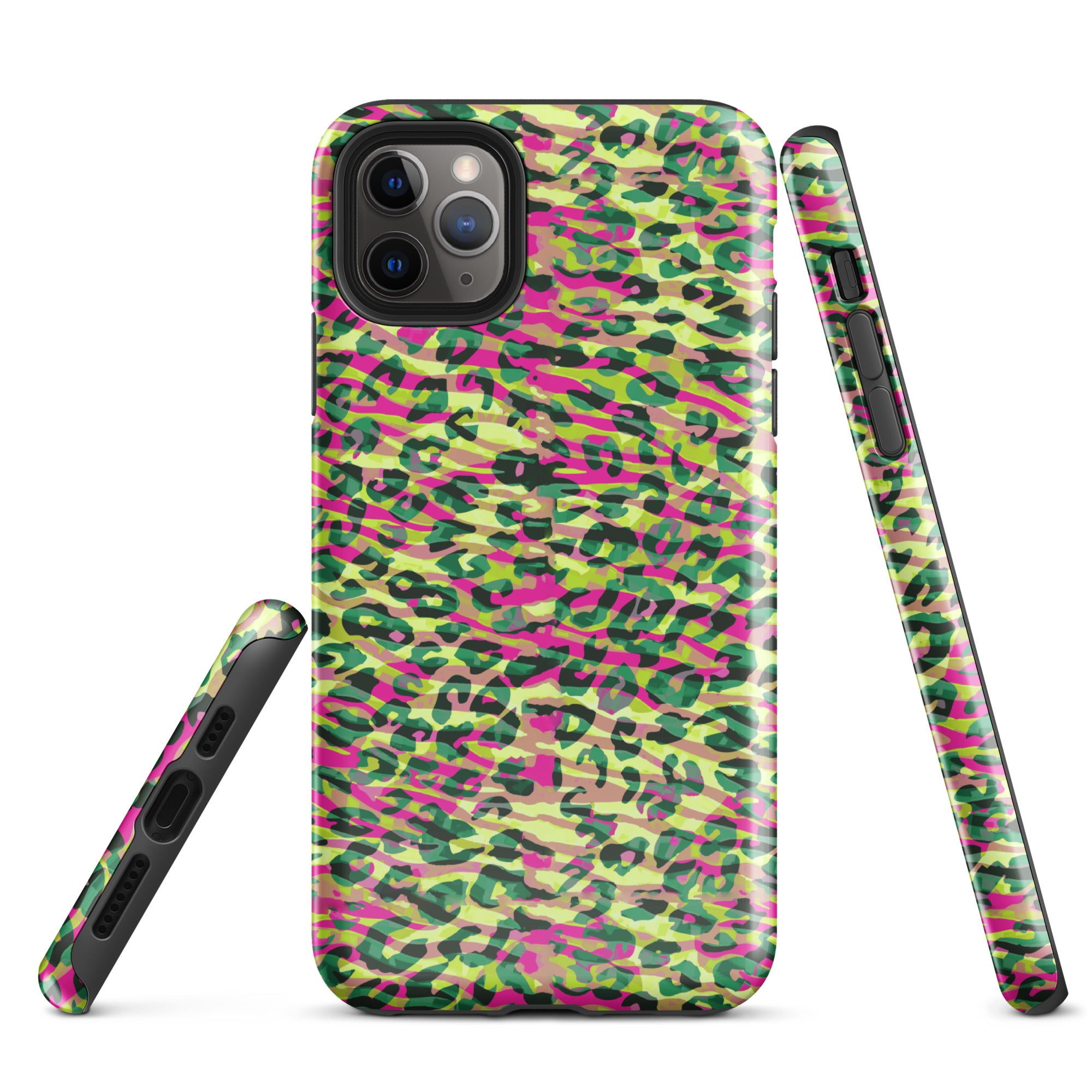 Tough Case for iPhone® Zebra and Leopard Print Magenta with Yellow