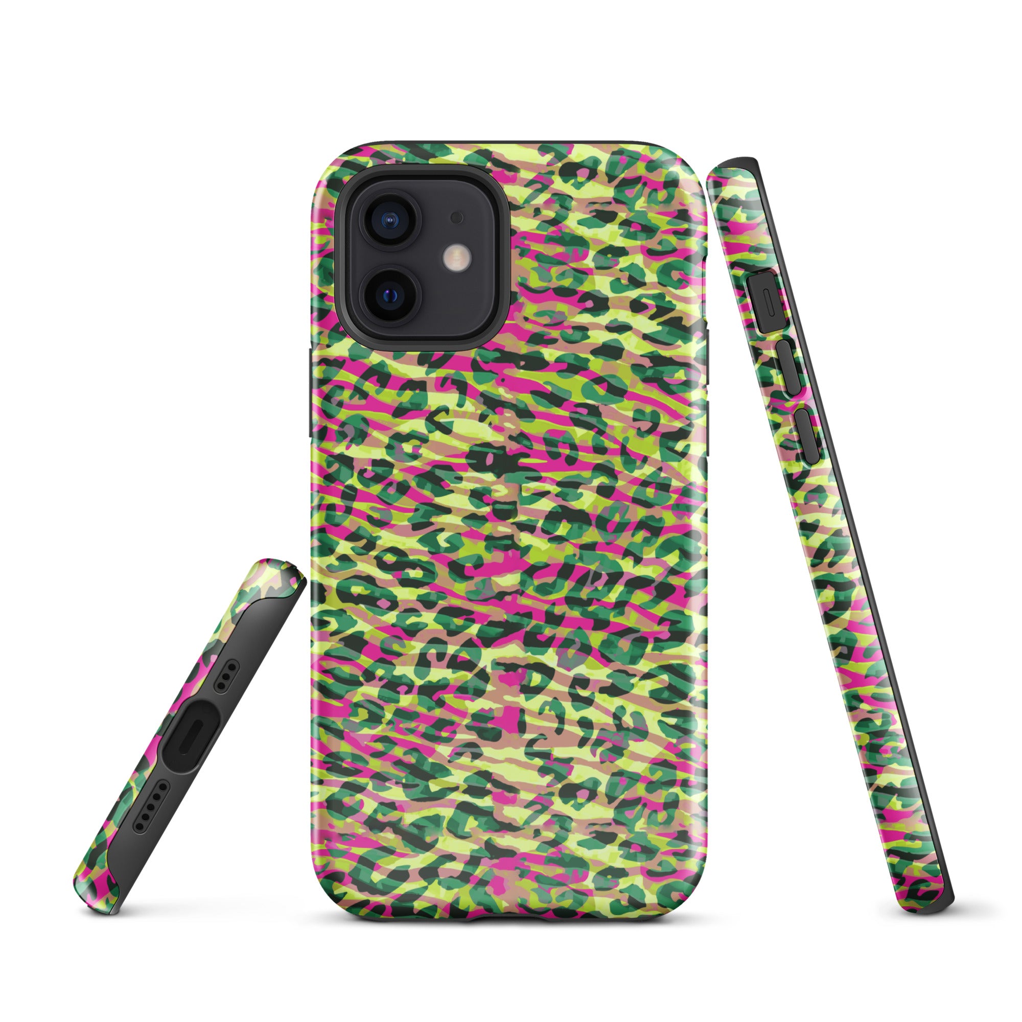 Tough Case for iPhone® Zebra and Leopard Print Magenta with Yellow